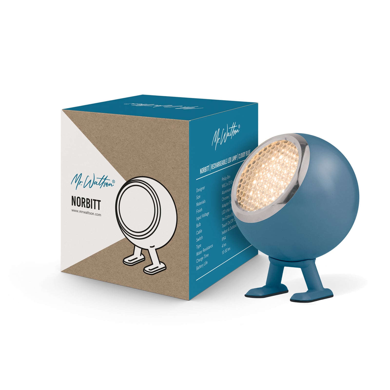 Norbitt 3.0 LED rechargeable desk lamp, blue, CCT - MR. WATTSON