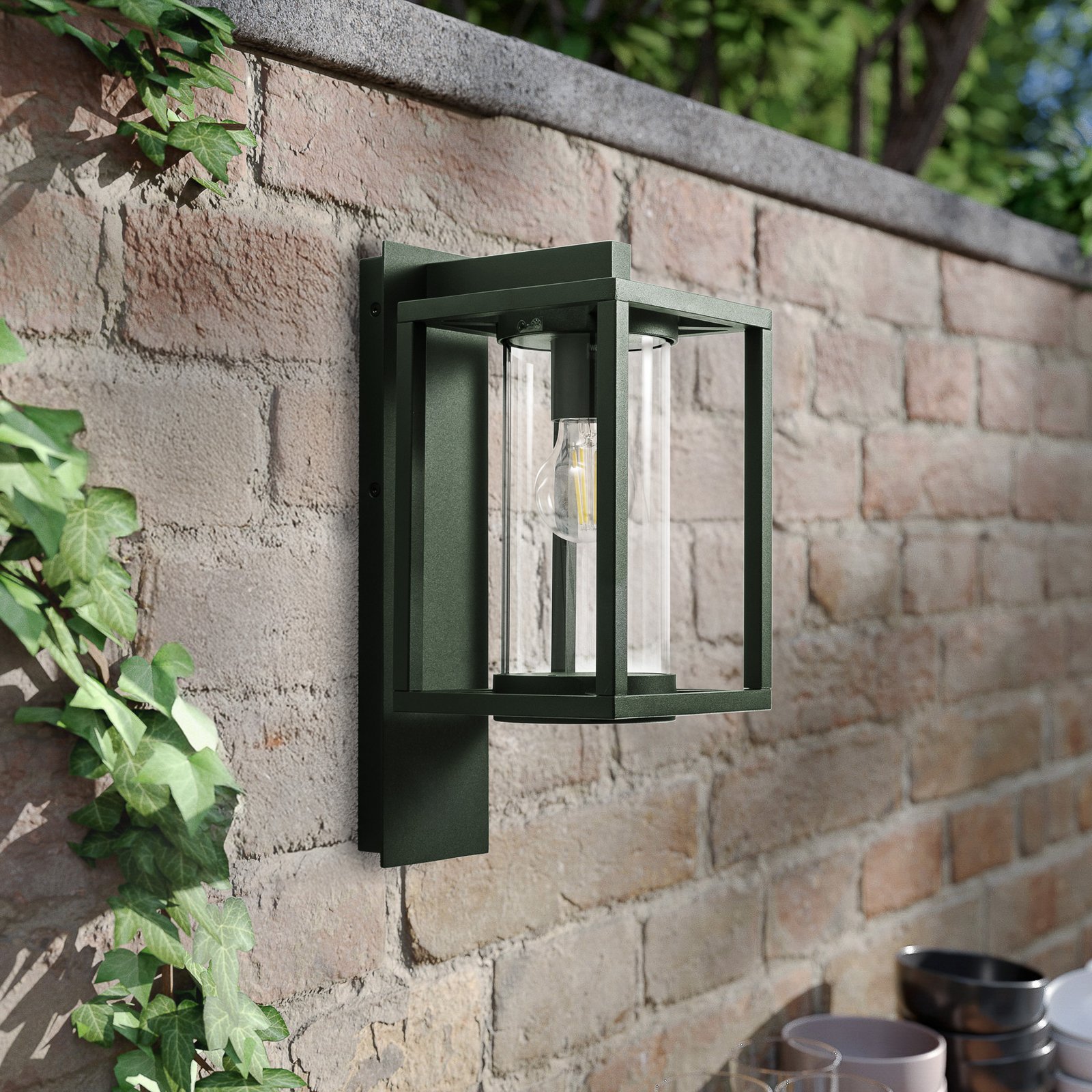 Lucande outdoor wall light Ferda, hanging, dark green, E27