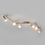 Lindby plafonnier Marena, 6 lampes, verre, bois, 180 cm de long