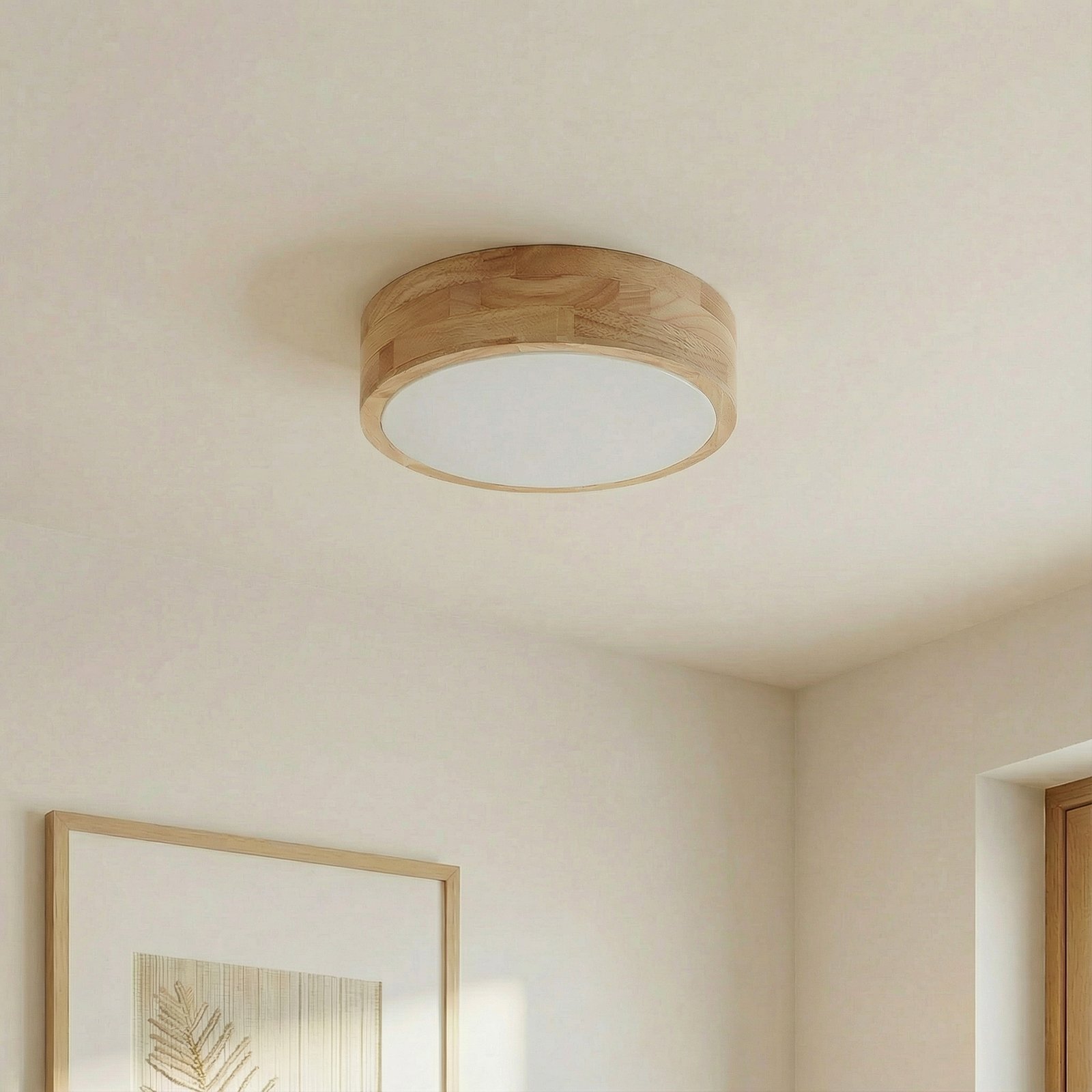 Lindby taklampe Tanju, Ø 30 cm, 2 lyskilder, eik, E27