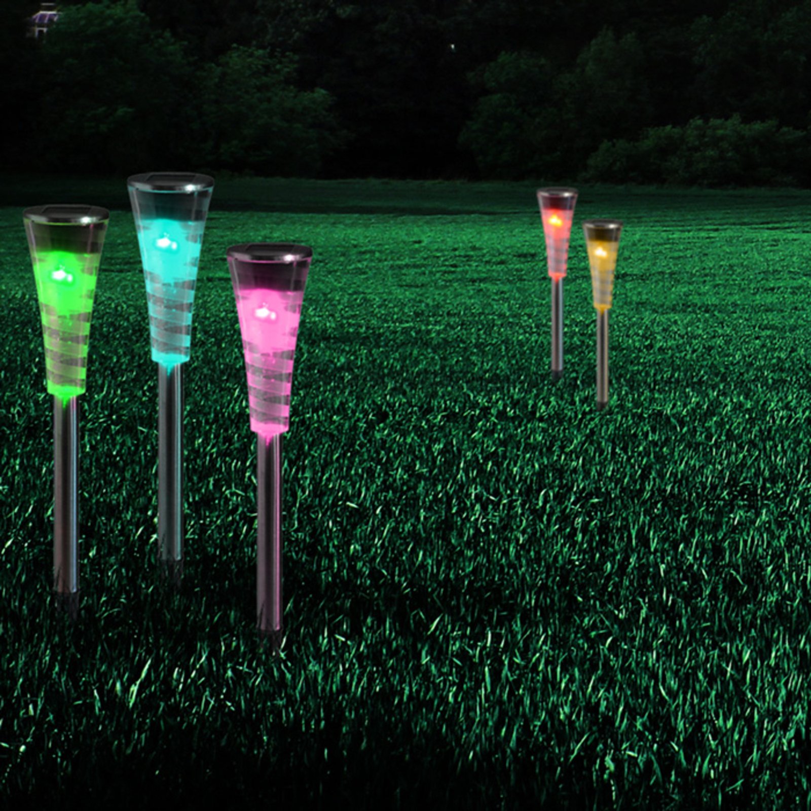 Set de 5 lámparas solares Navin, cambio color RGB