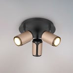 Ceiling spotlight Gillan, coffee, 3-bulb, round, metal, GU10