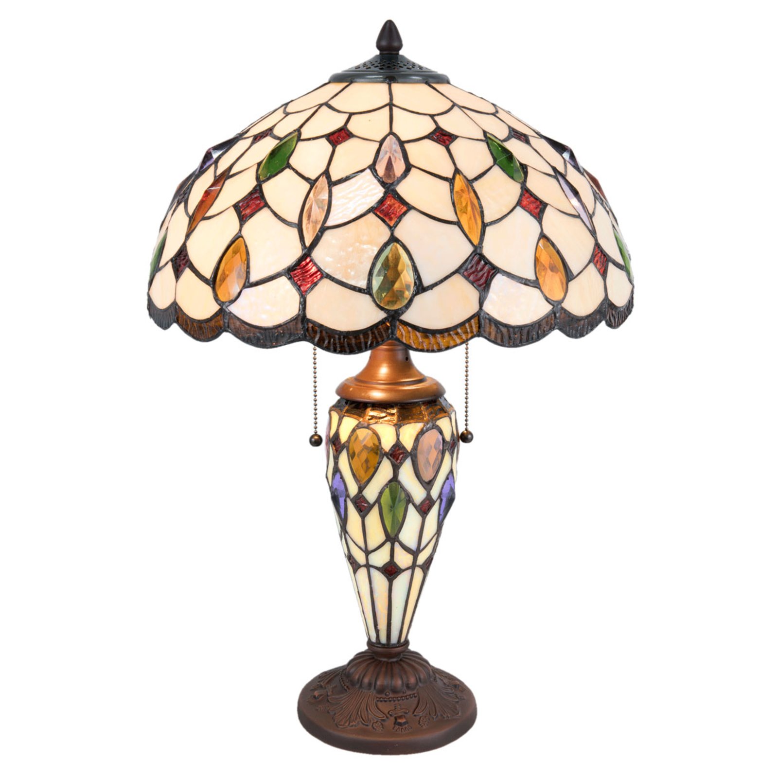 Tafellamp 5182 met bont Tiffany-glazen kap
