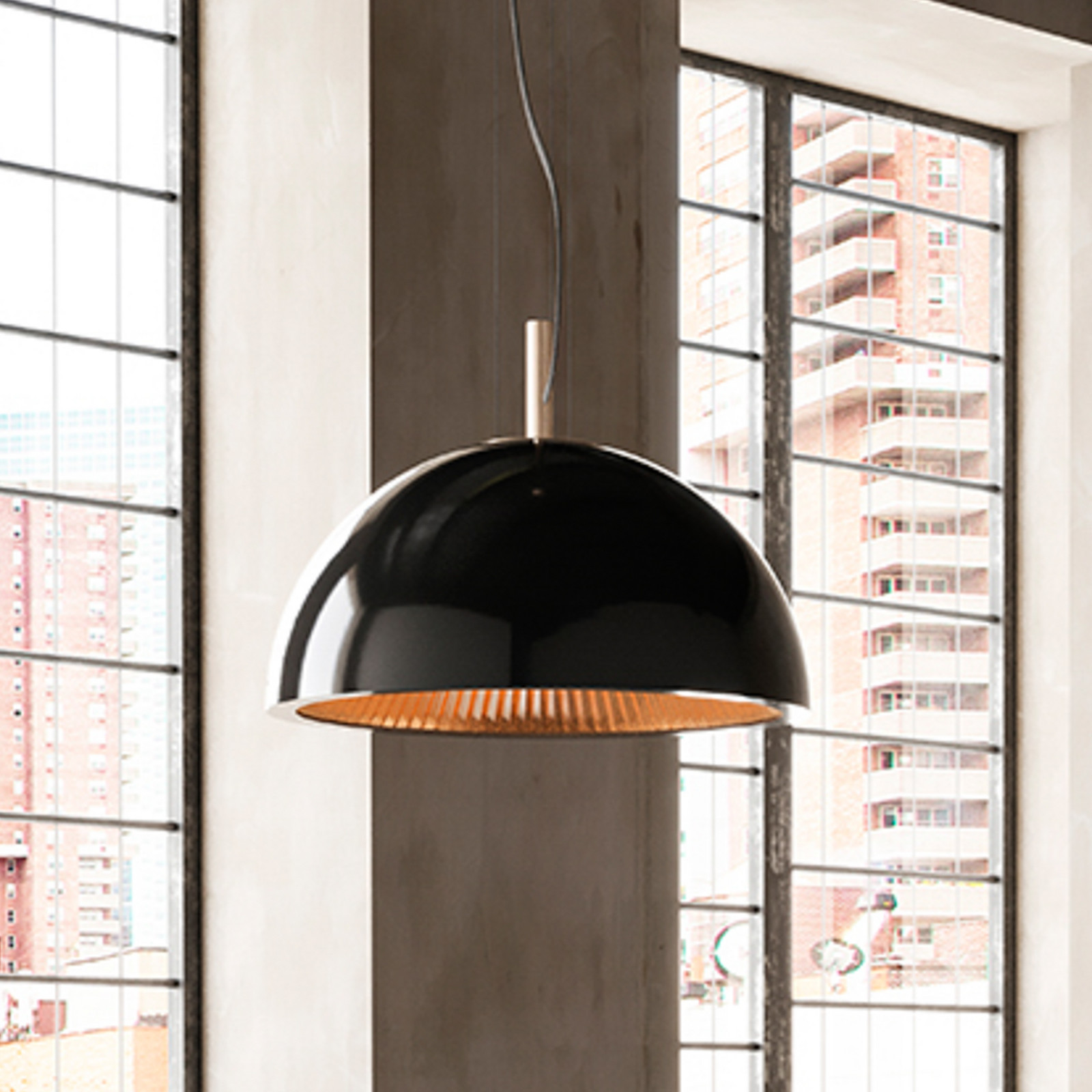 LEDS-C4 Lampă suspendată LED cu umbrelă negru-auriu oțel Ø 100 cm - Camera de zi / sufragerie - design - negru / aur - Metal