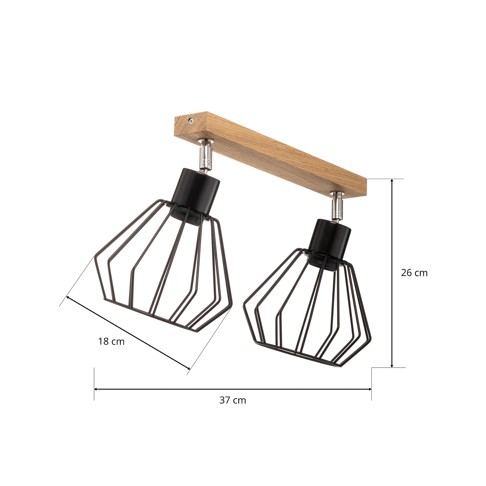 Envostar Vento ceiling lamp black/oak 2-bulb