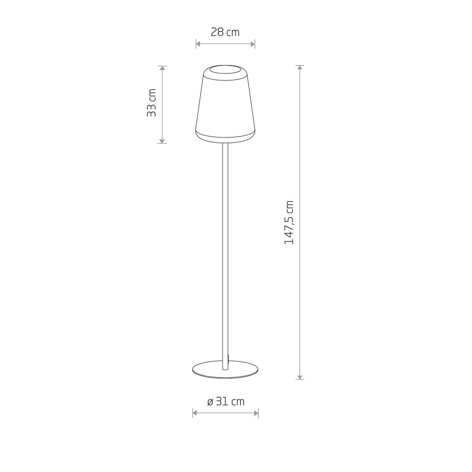 Lámpara de pie Patio, IP44, grafito/blanco, altura 148 cm