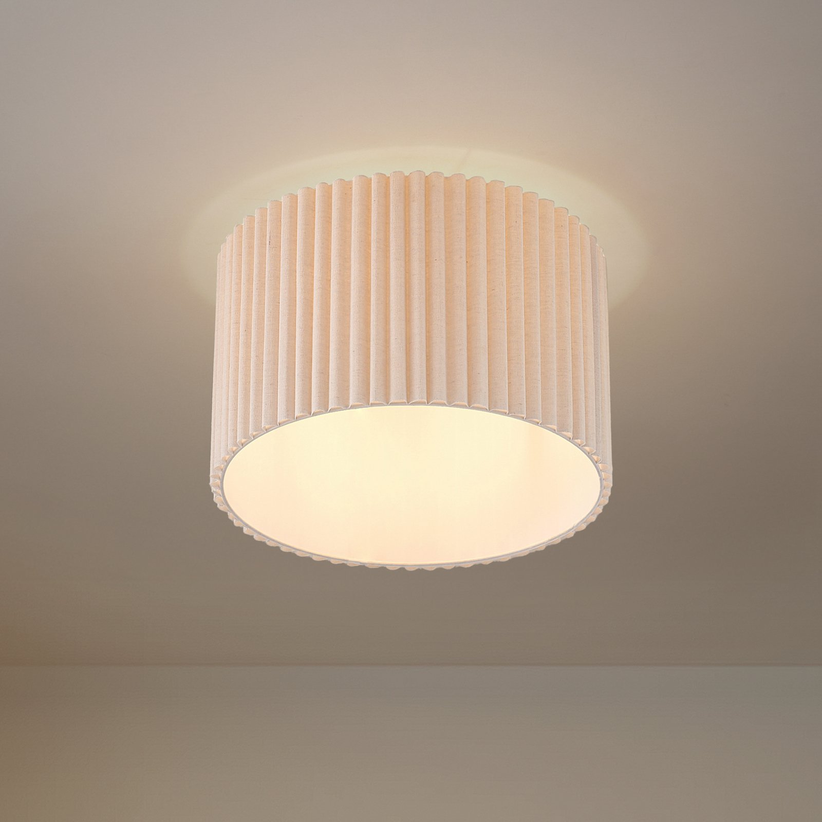 Lindby Plafonnier Libbie, Ø 45 cm, lin, couleur crème