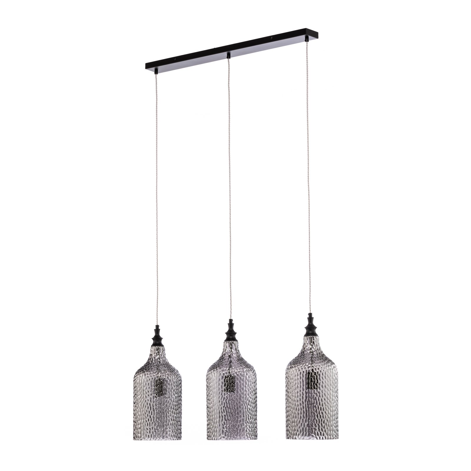 Lindby hanglamp Drakar, 3-lamps, grijs, glas, Ø 19,5 cm