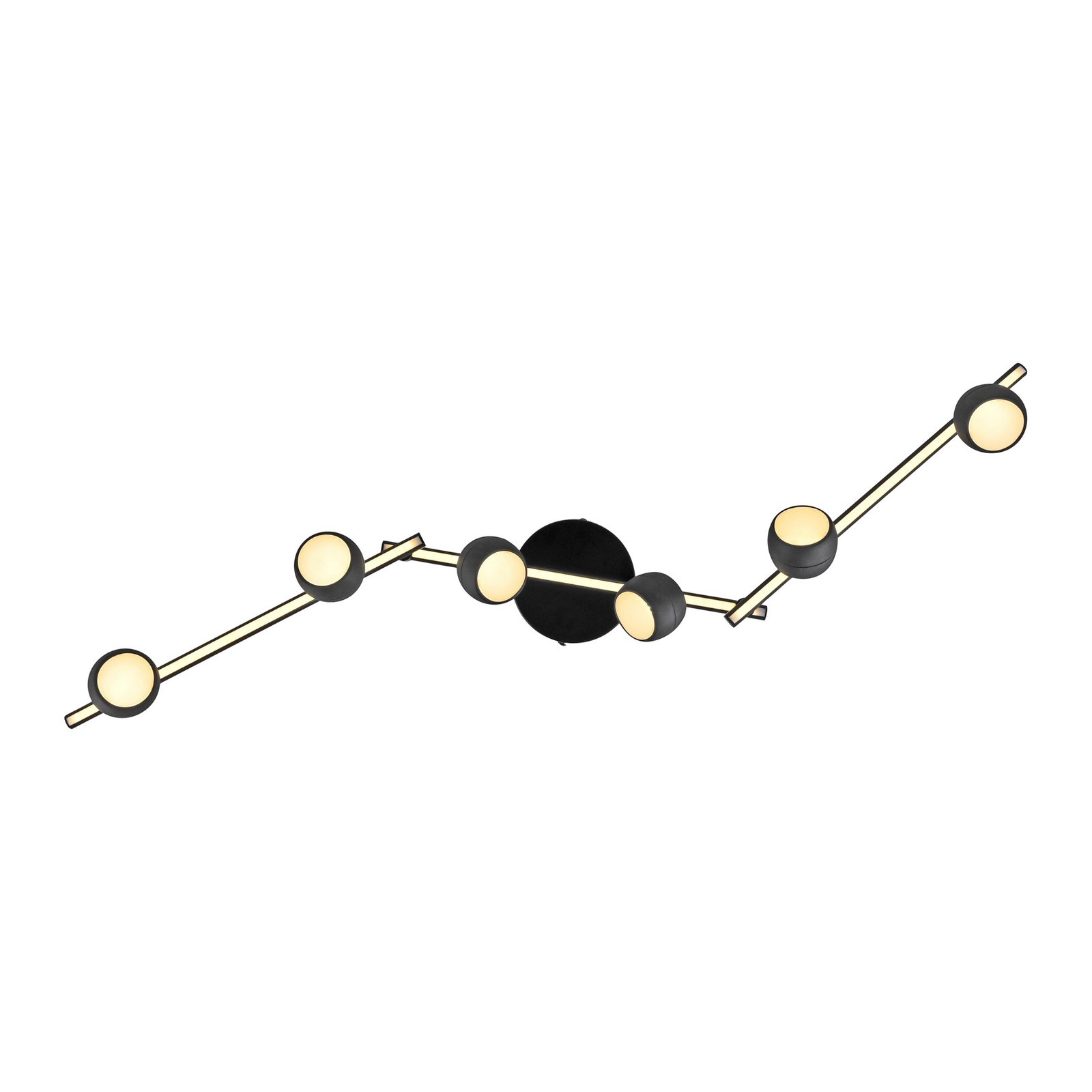 JUST LIGHT. LED-kattospotti Jarik, 6-lamppuinen, musta, 3 000 K