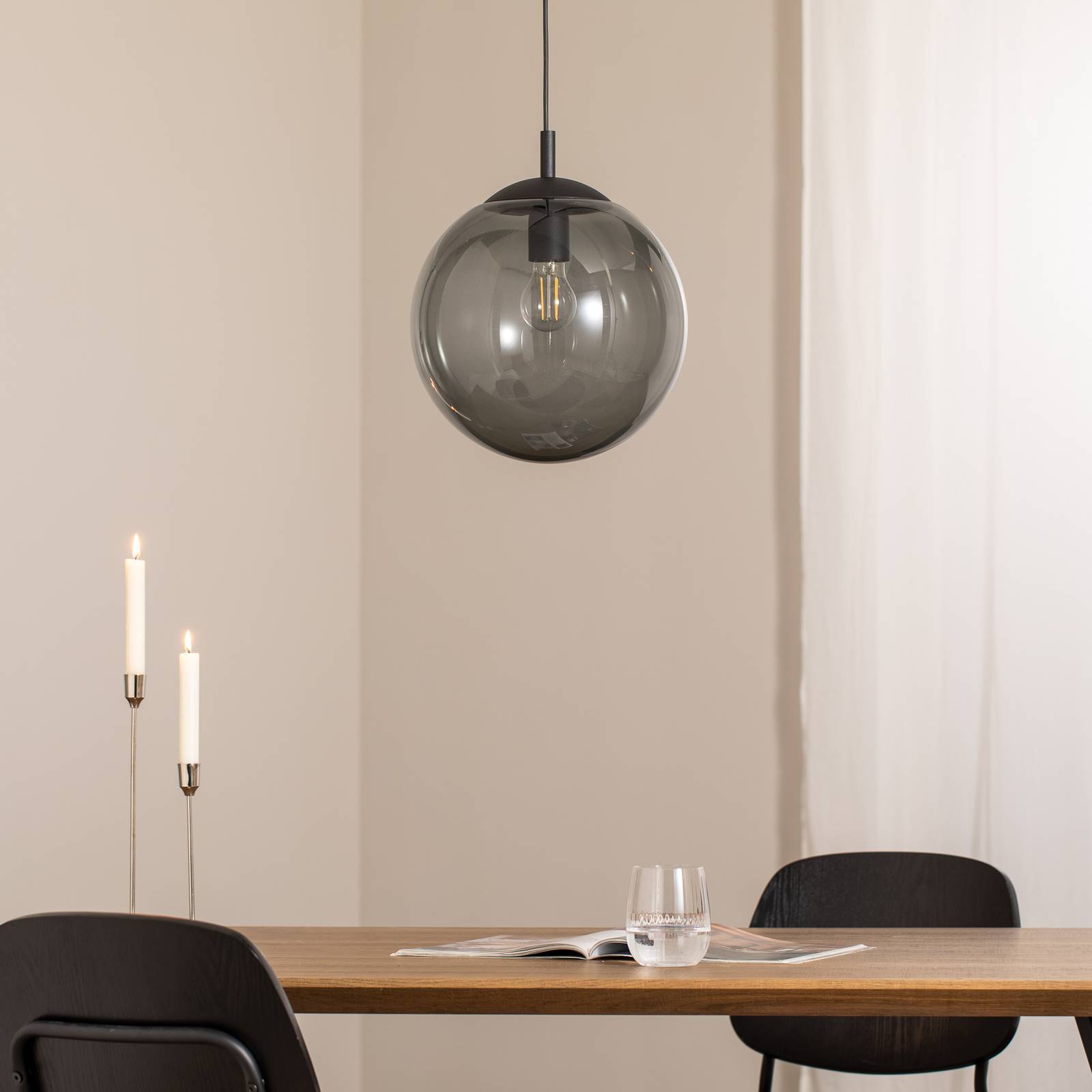 Lampa wisząca Esme, Ø 30 cm, dymny szary, szkło, kula, E27