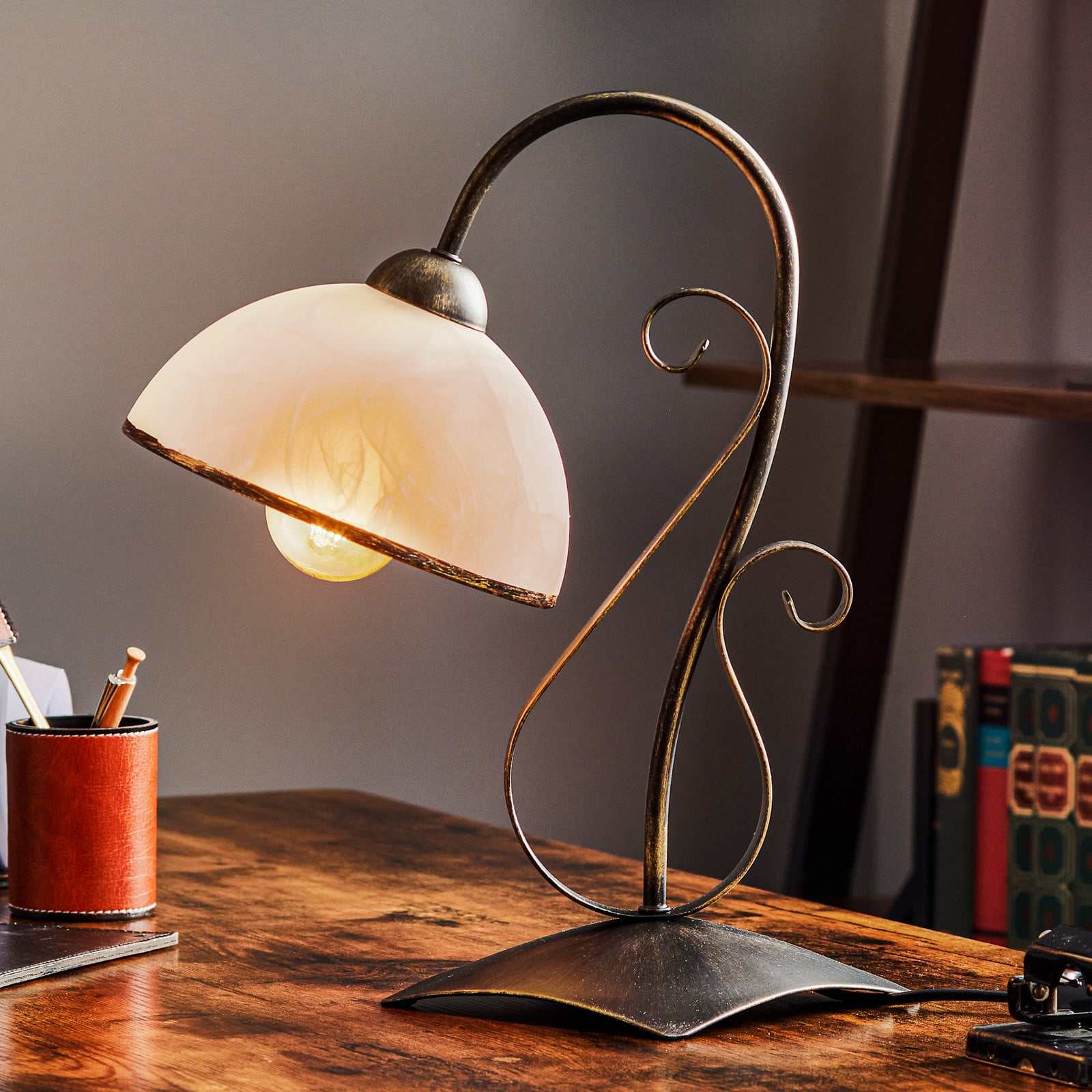 Luminex Lampa de masă Antica în stil rustic 1 bec - Camera de zi / sufragerie - Casă de țară / Rustic - alb opal auriu antic - Metal