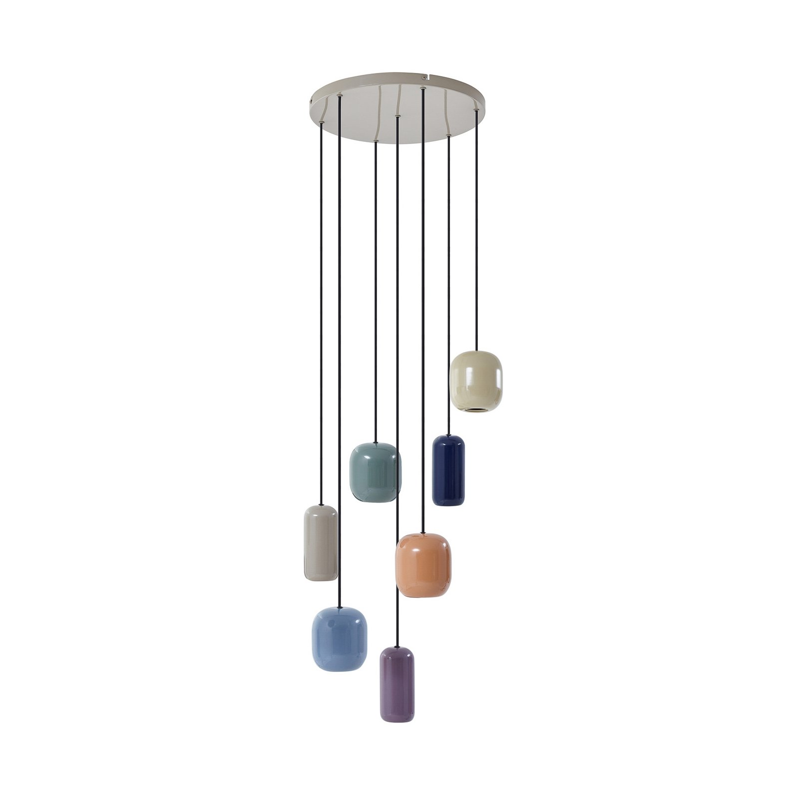 Lucande pendant light Narion, round, 7-bulb, colourful, metal