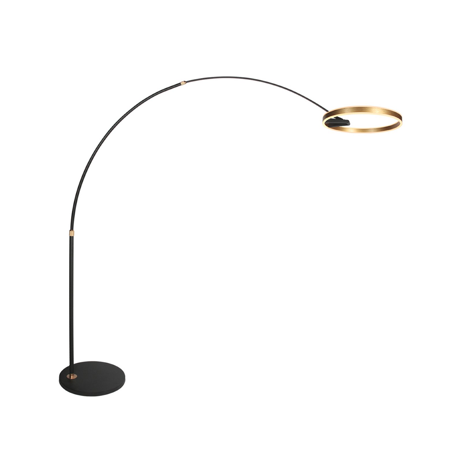 lámpara LED arqueada Ringlux, negro/dorado, metal, CCT, atenuable