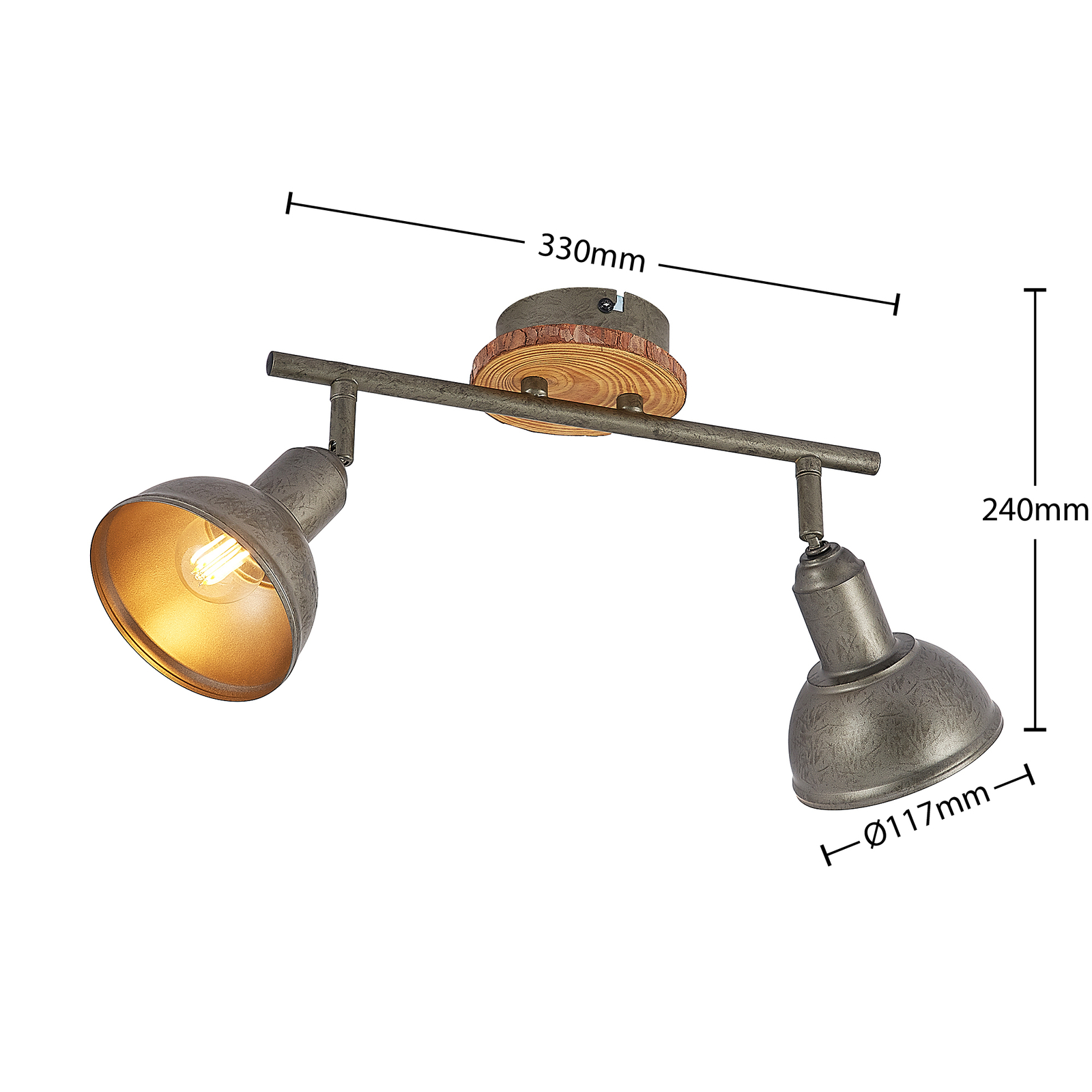 Lindby Nesrin plafondlamp met houtschijf, 2lamps