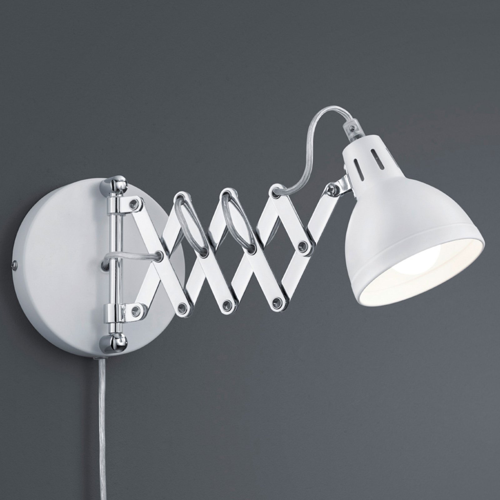 Zidna svjetiljka u obliku škara, bijela, metalna, utikač, harmonika