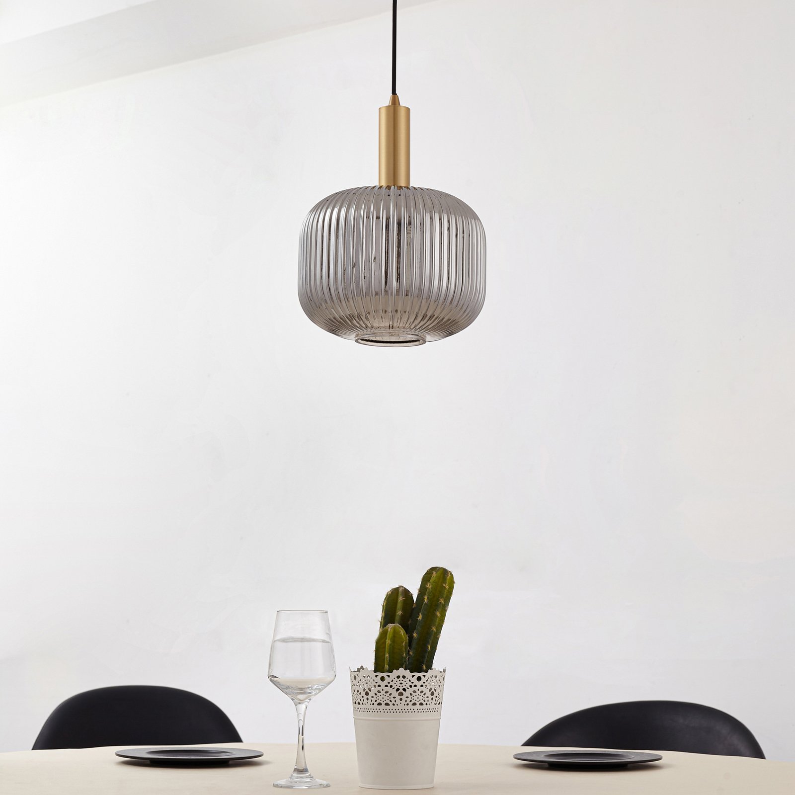 Lindby Doroteo hanglamp, 1-lamp, grijs, glas