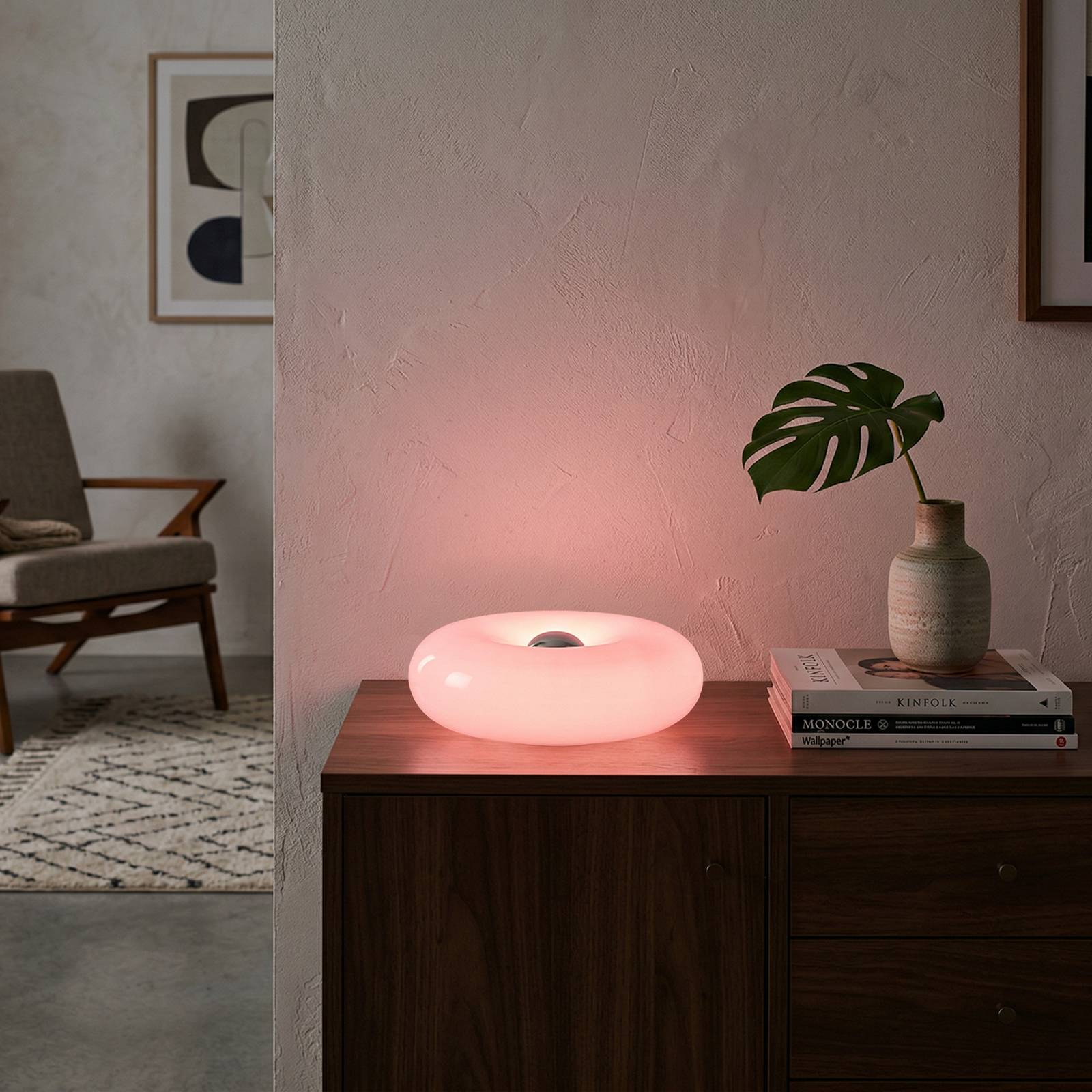 Lampa stołowa LED Basile, fioletowa, szklana, 2 700 K