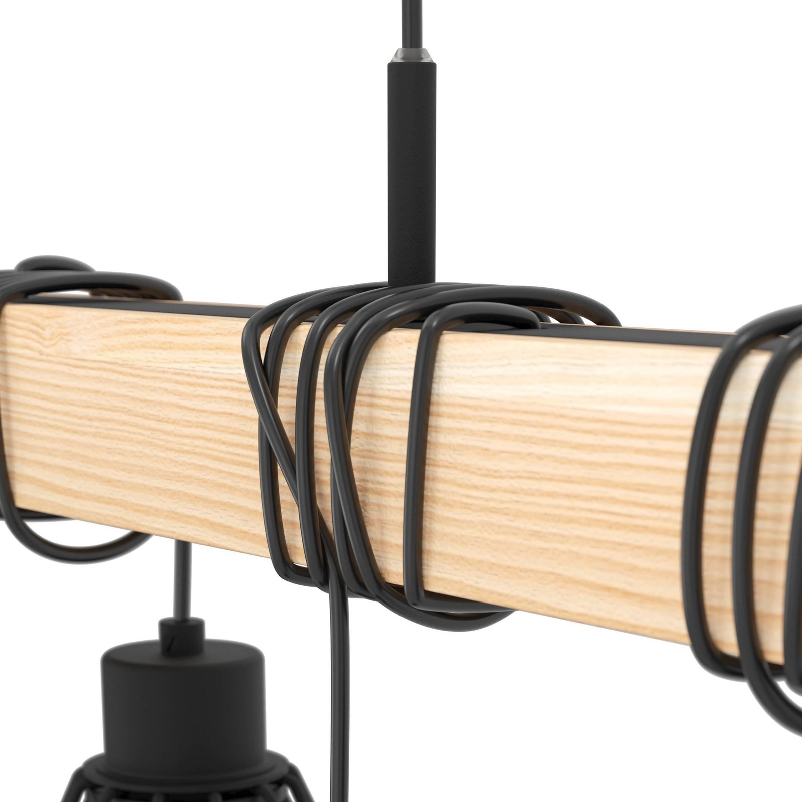 Townshend hanglamp, lengte 150 cm, zwart/eiken, 9-lamps.