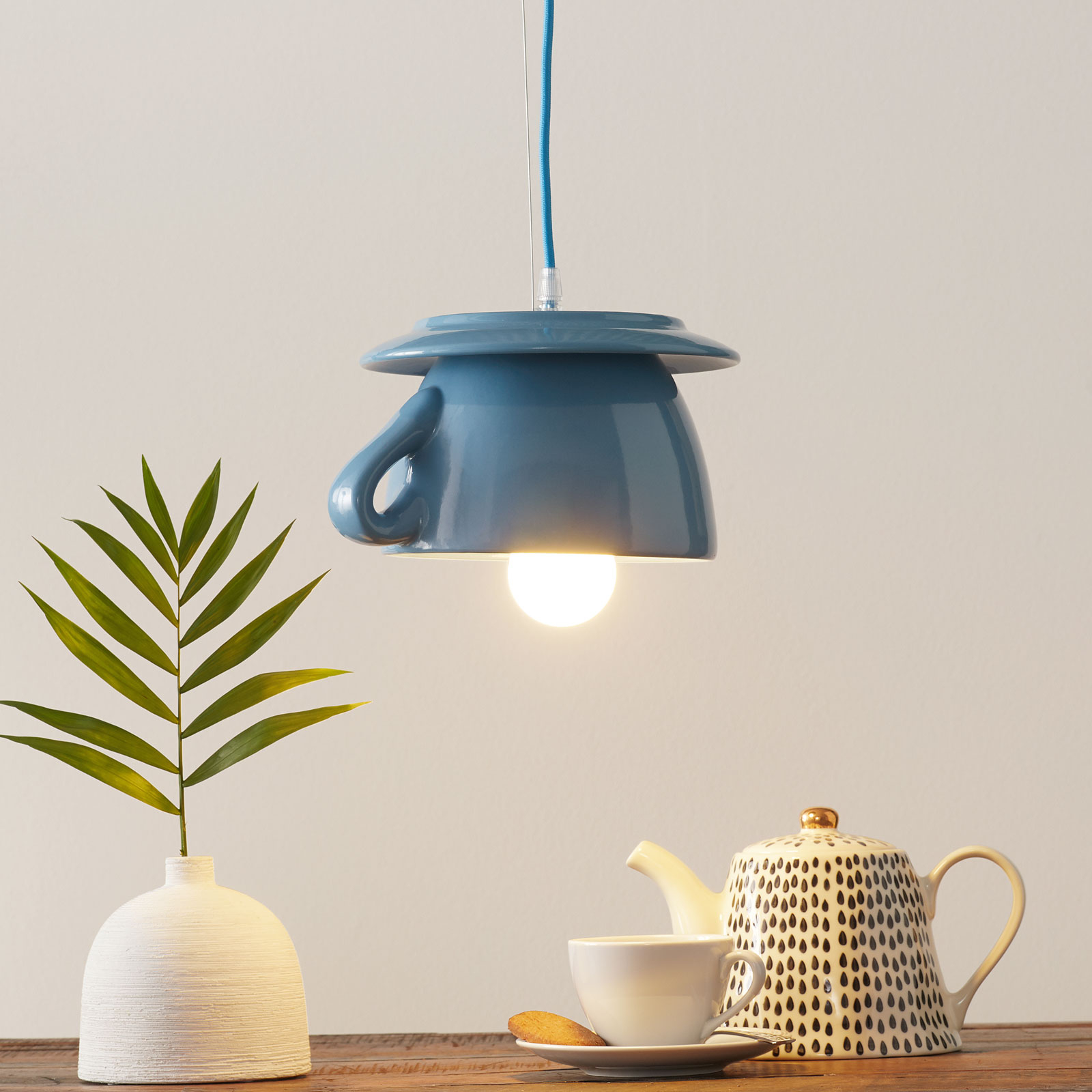 Eurokeramic S184 ceramic hanging light, sky blue, for Living / Dining Room, ceramic, E27, 60 W, energy efficiency: A++, H: 22 cm