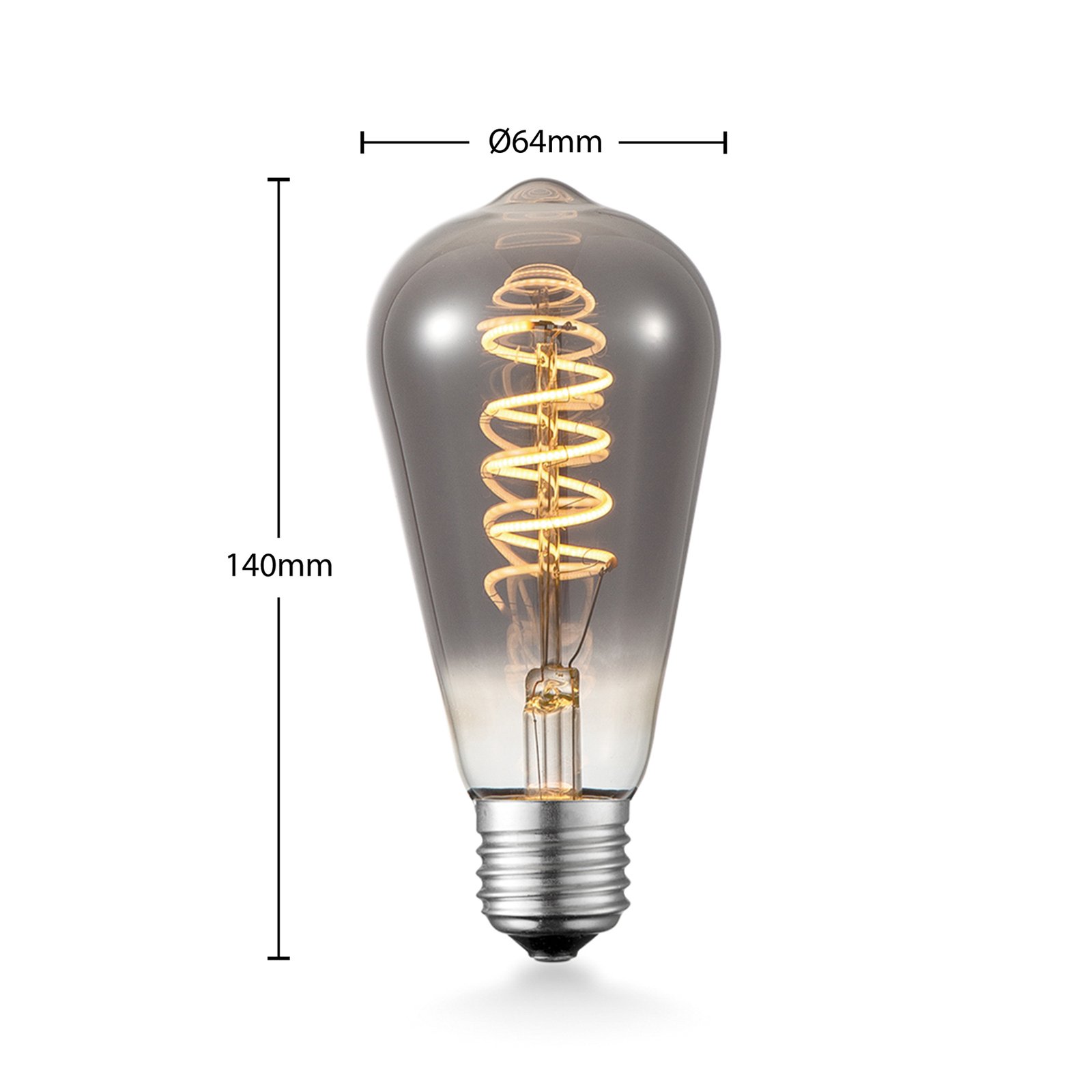 Lucande LED-Lampe E27 ST64 4W 1.800K dimmbar smoke