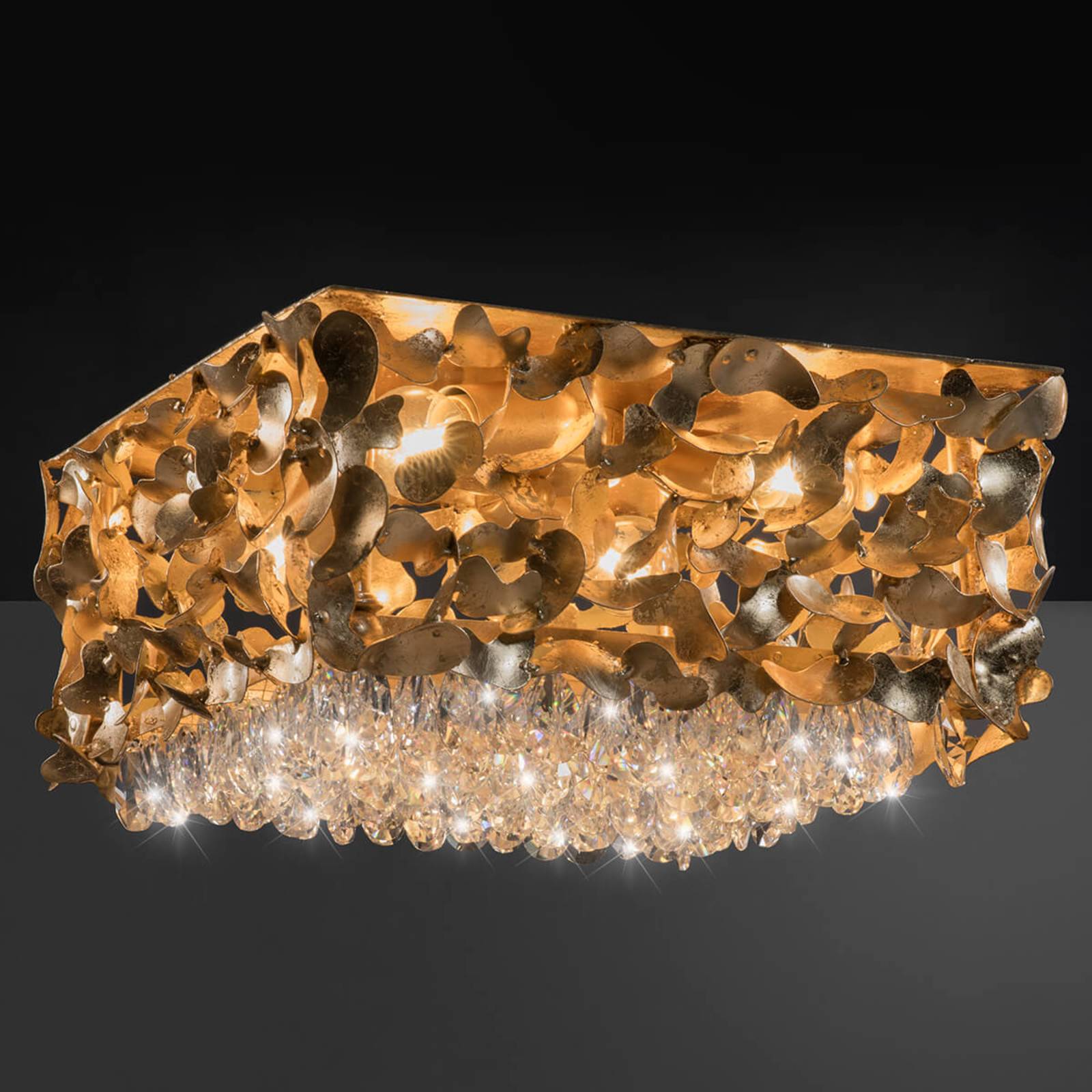 Lampa sufitowa złoto płatkowe Elisa, 35x35 cm