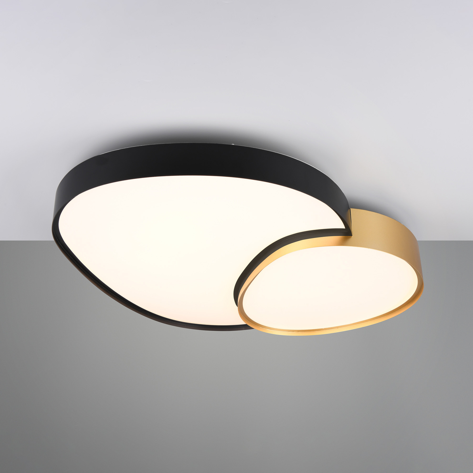 Stropné svietidlo LED Rise, čierno-zlaté, 77 x 63 cm, CCT, stmievateľné