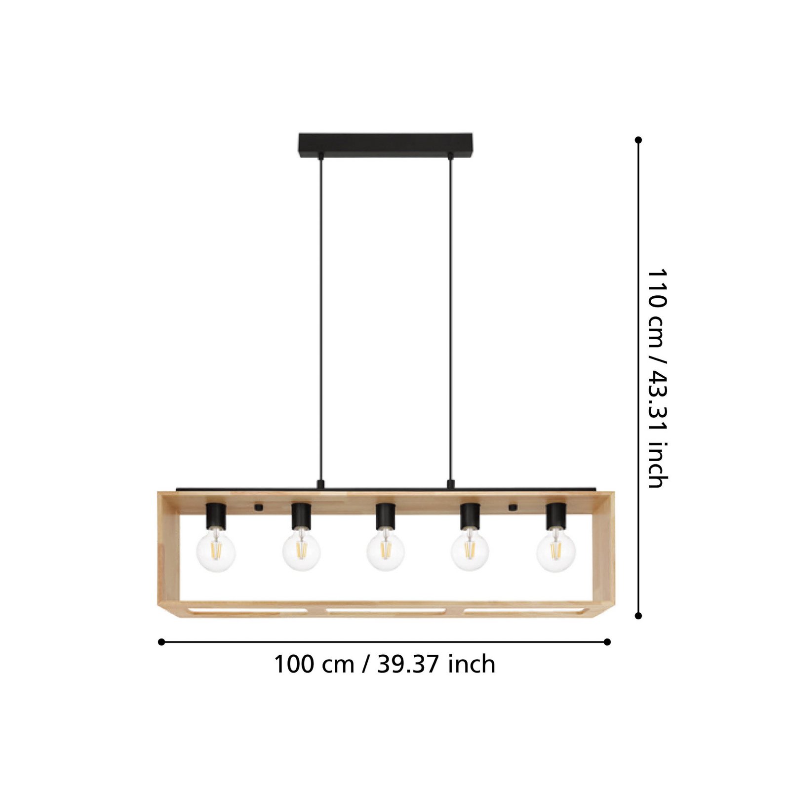 Hanglamp Famborough met houten frame, 5-lamps