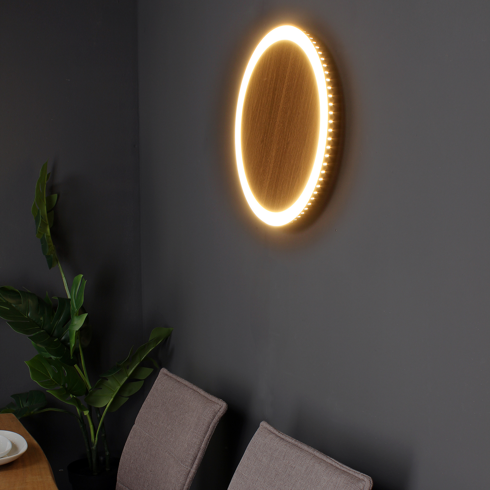 Morton Dime LED wandlamp met houteffect 40 cm