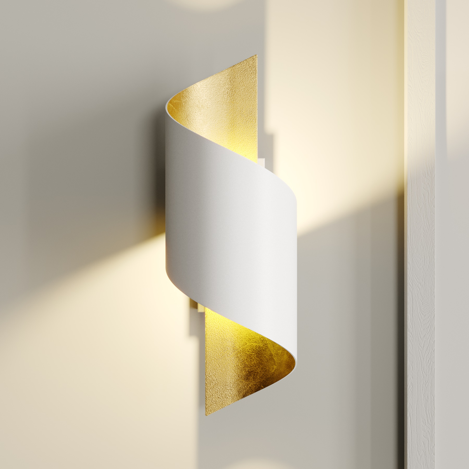 Desirio metal wall light, white and gold