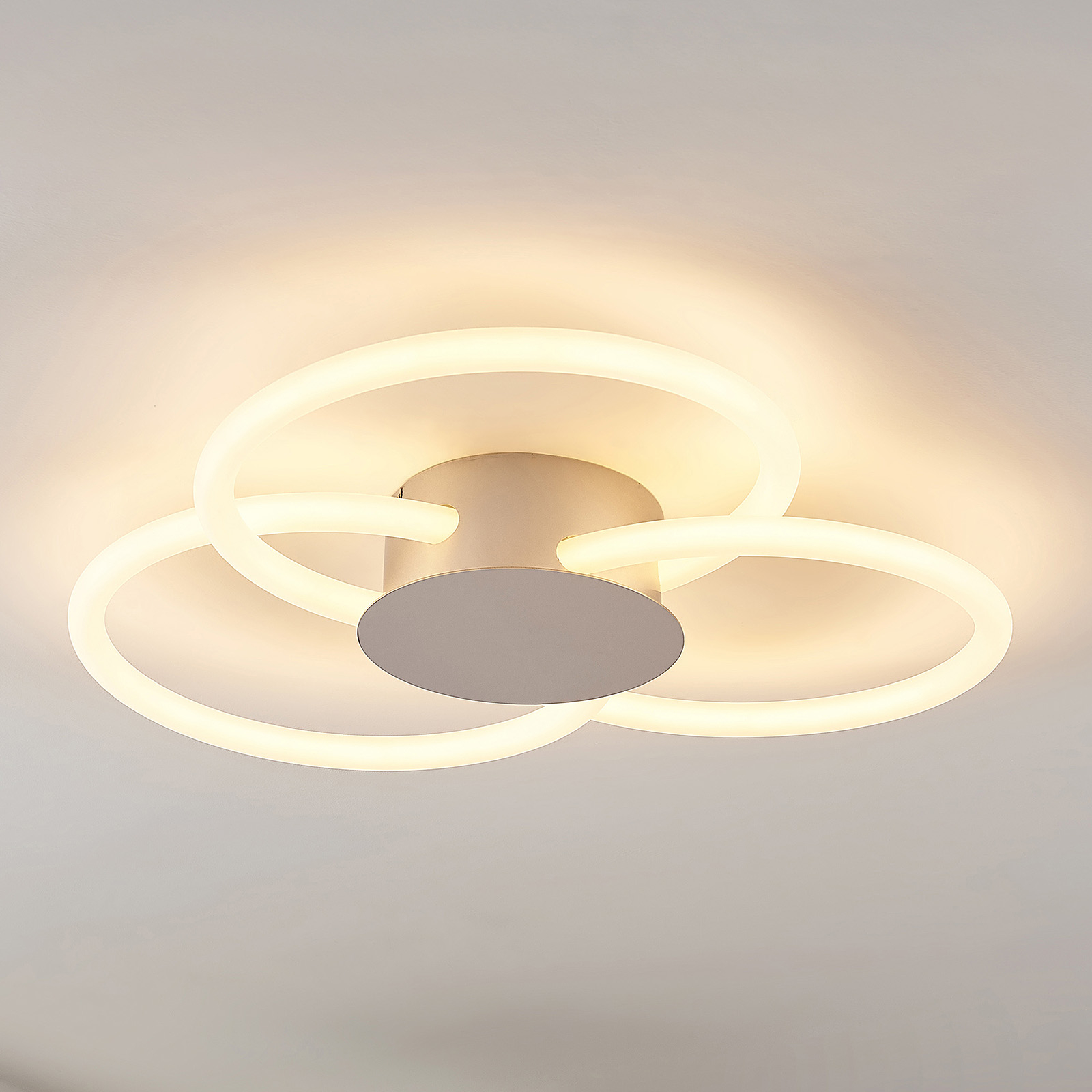 Lucande Clasa LED ceiling light, 3-bulb, for Living / Dining Room, stainless steel, plastic, 33 W, energy efficiency: A+, L: 61 cm, W: 64 cm, H: 8.6 cm