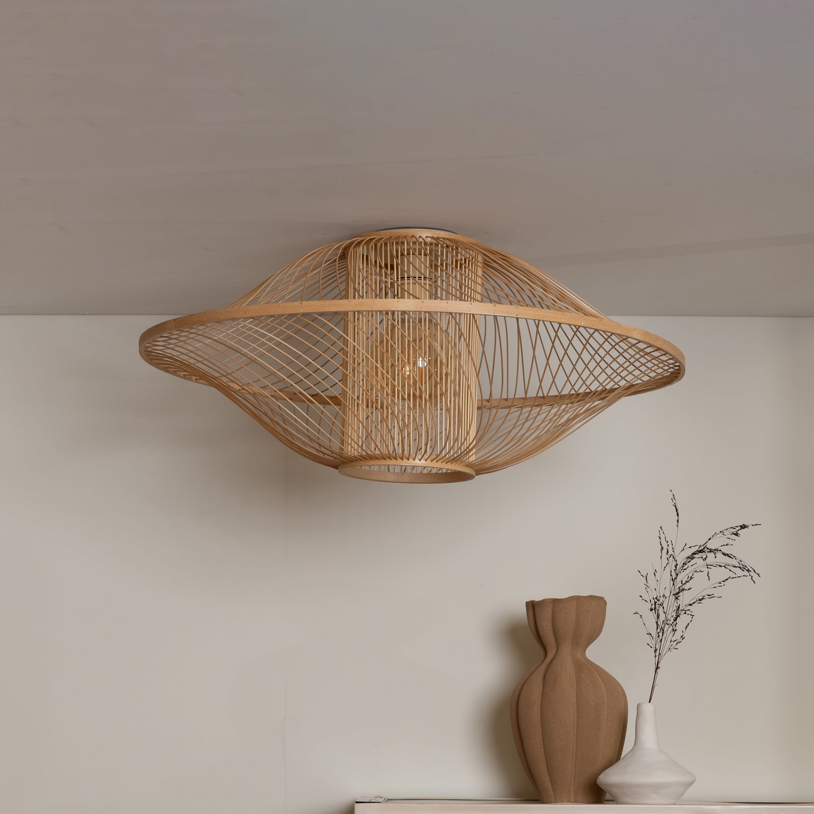 GOOD & MOJO Stropna lampa Maui, prirodna, Ø 70 cm, bambus, E27