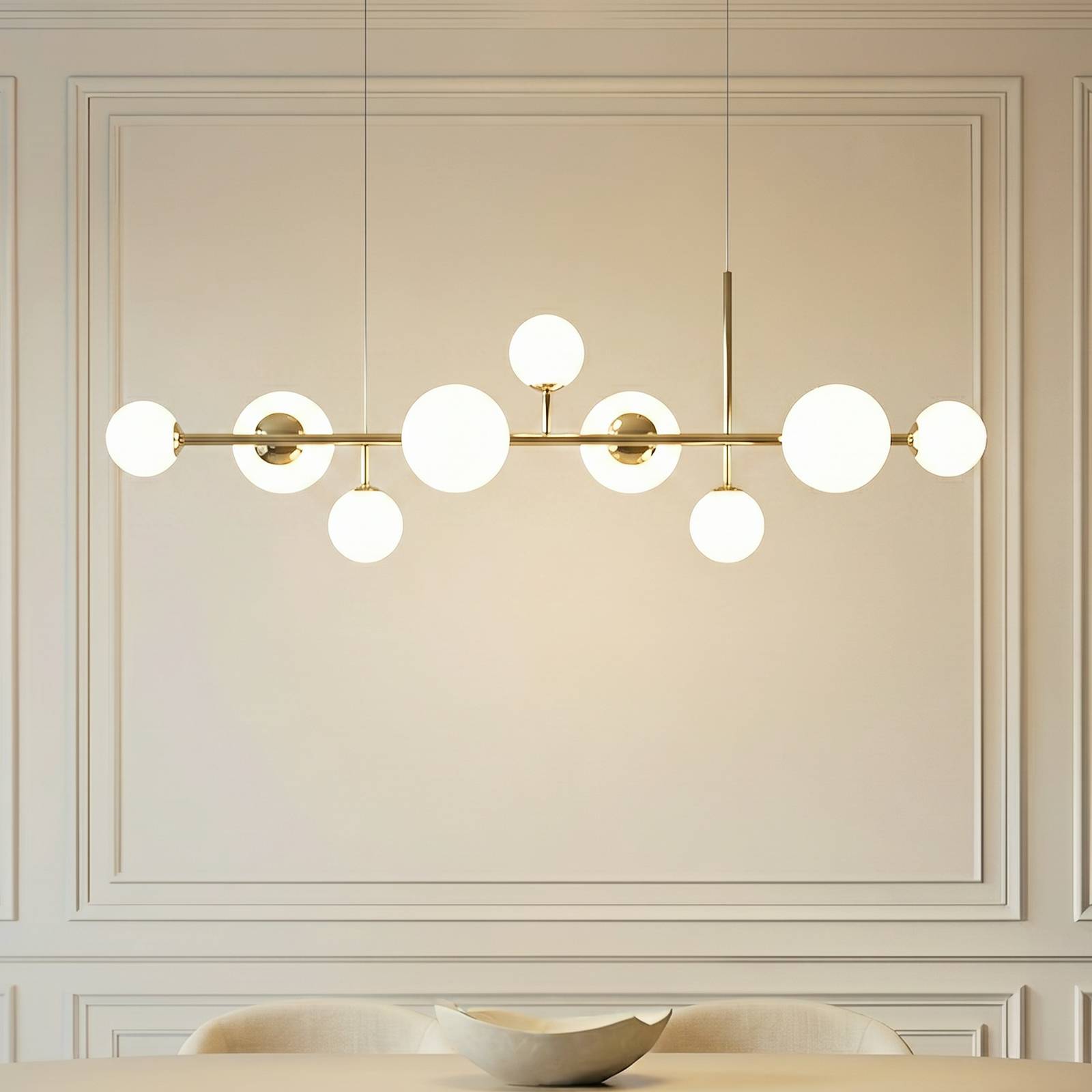 Hengelampe Dione, opal/gull, 9 lyskilder