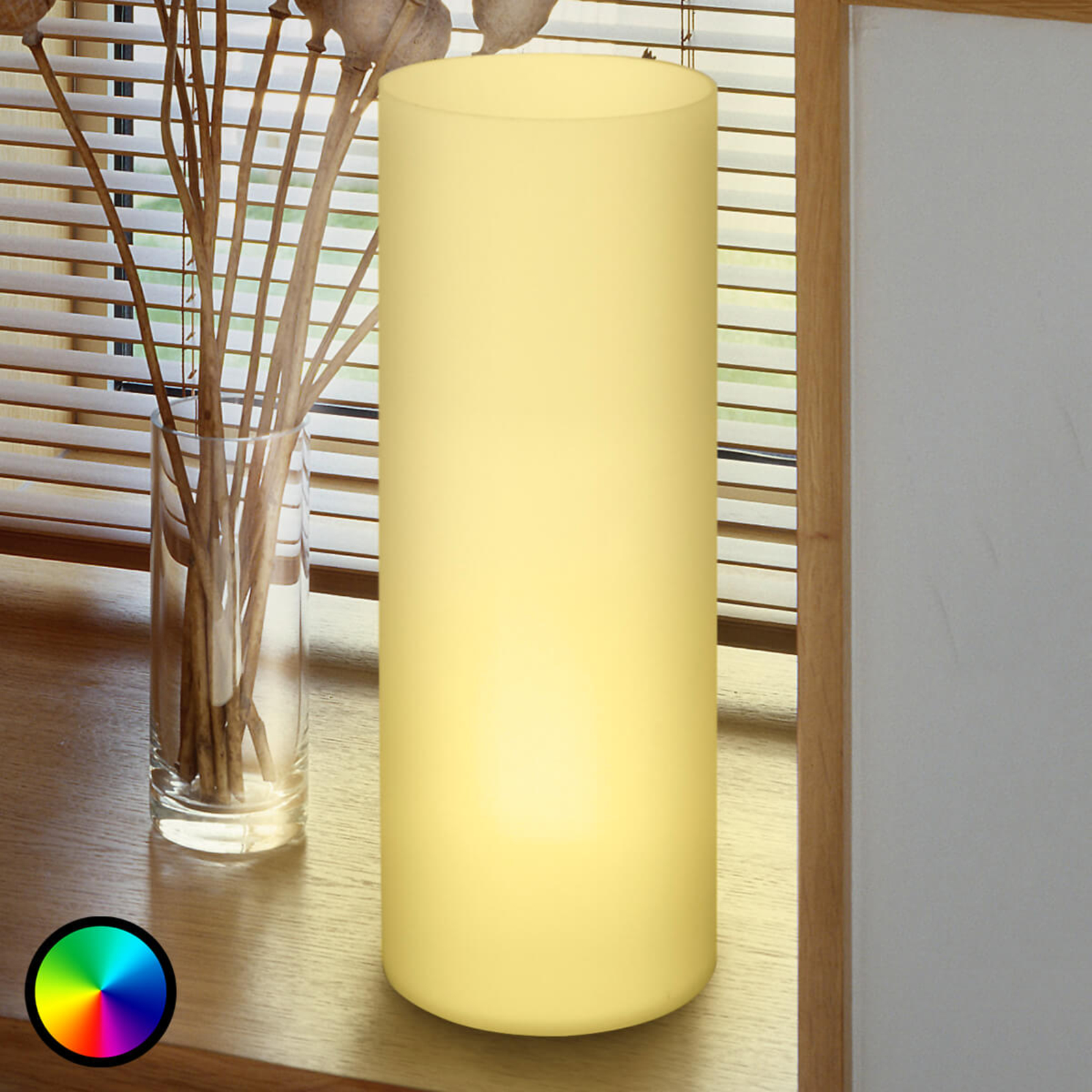 EGLO Tube-shaped Elluno-C table lamp LED RGBW, for Living / Dining Room, steel, glass, E27, 7.5 W, energy efficiency: A, H: 27 cm