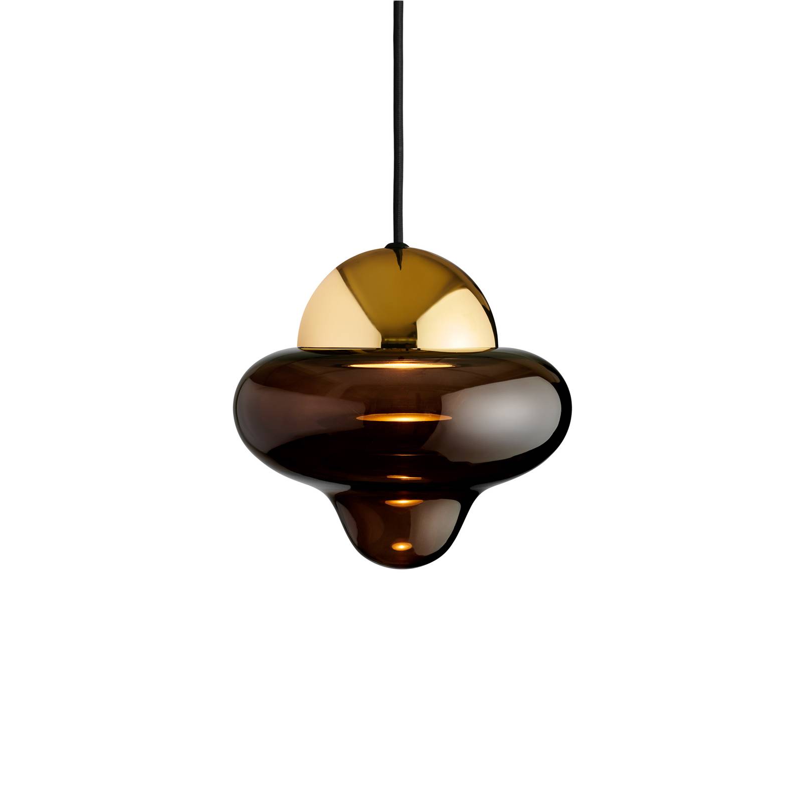 DESIGN BY US Závěsné svítidlo LED Nutty, hnědá / zlatá barva, Ø 18,5 cm, sklo