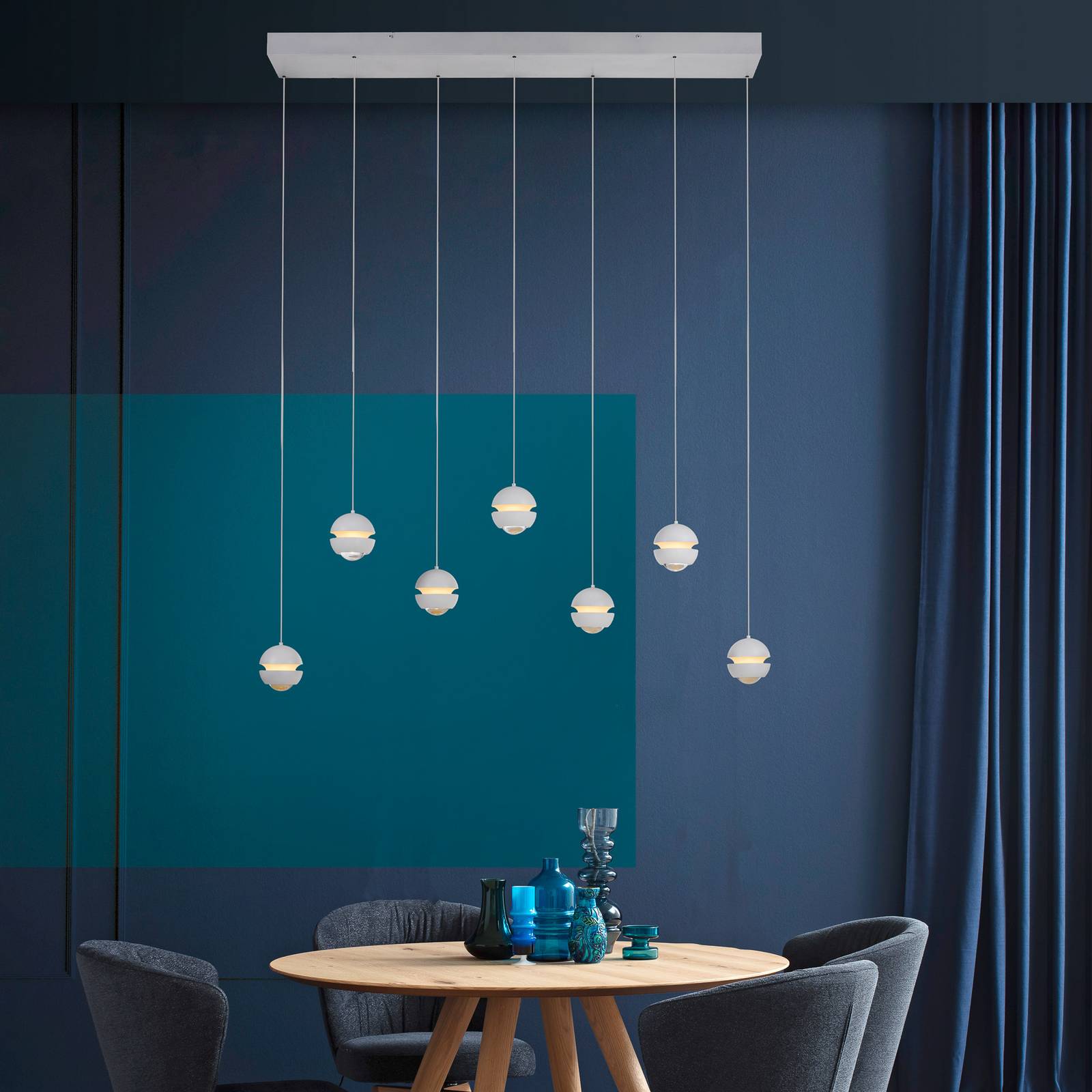 SCHÖNER WOHNEN LED-Hängelampe Lini weiß, 7-fl. lang, 3.000 K günstig online kaufen