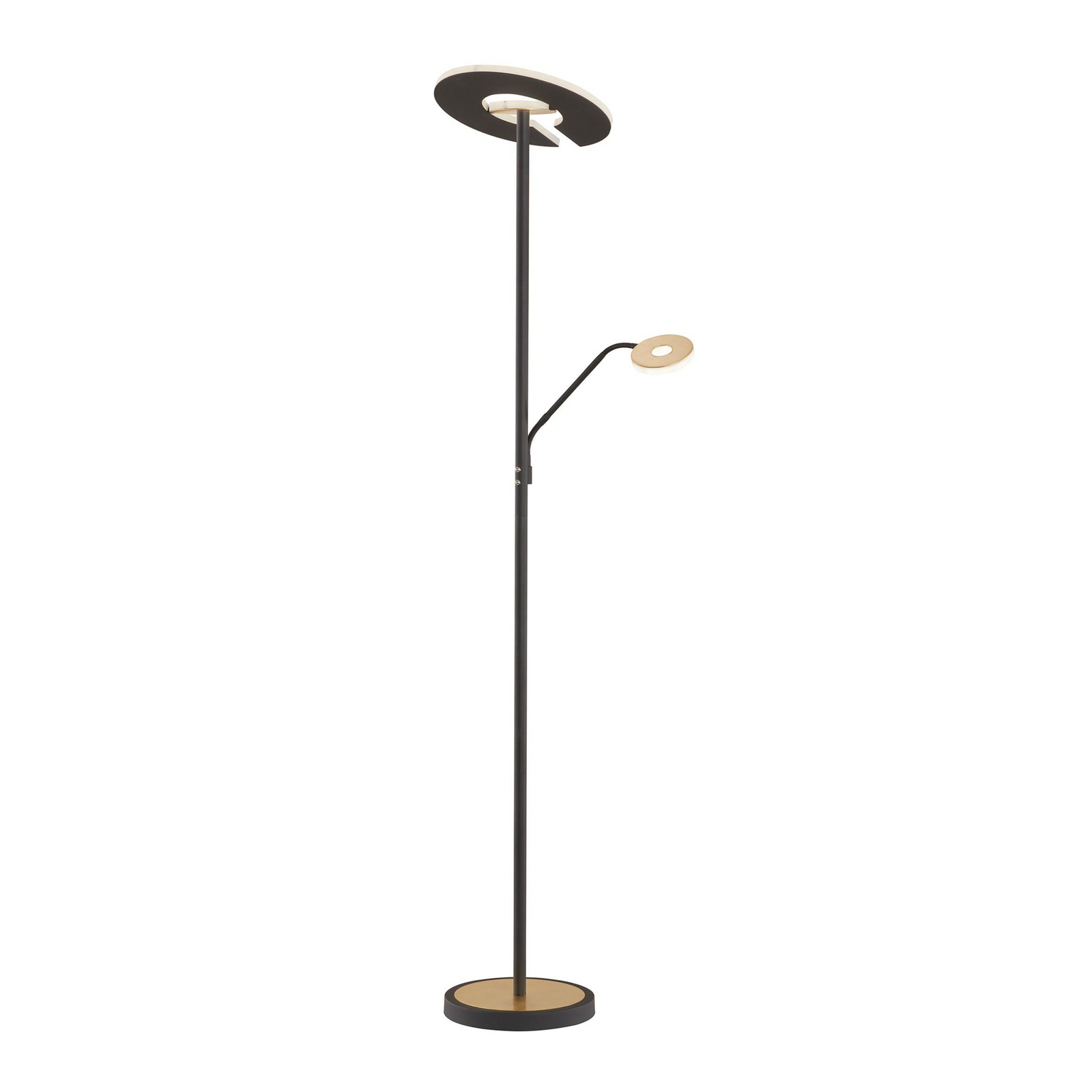 LED-golvlampa Dent, svart/guld blad, 180 cm, CCT, 2 lampor.