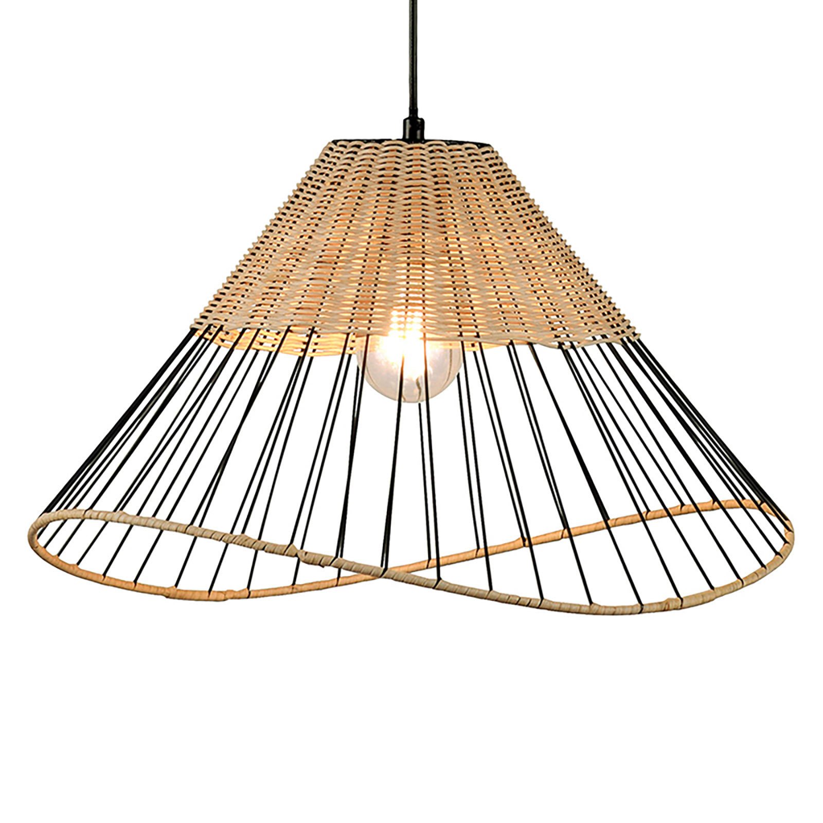 Reed hanging light, conical lampshade