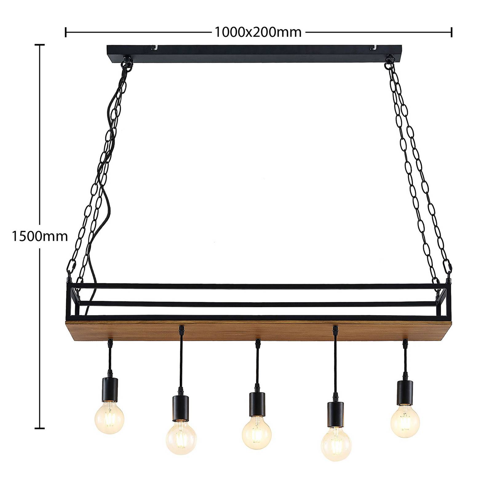 Lampa wisząca Lindby Kirista, 5-punktowa, czarna, drewno, 100 cm