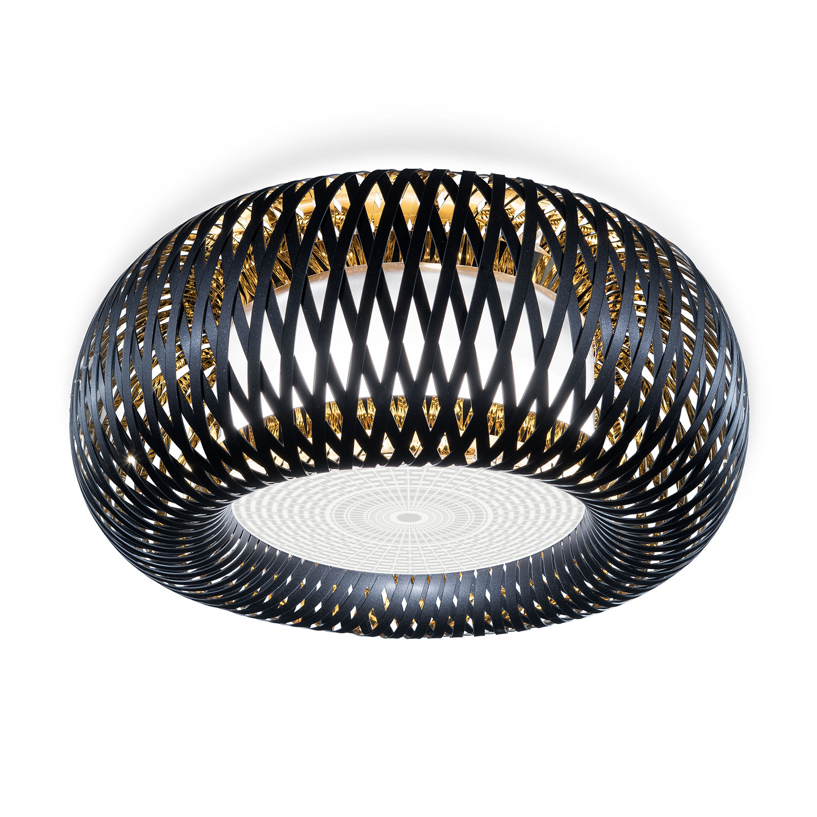 Slamp Kalatos ceiling light, black/gold/white, for Living / Dining Room, plastic, E27, 12 W, energy efficiency: A++, H: 30 cm