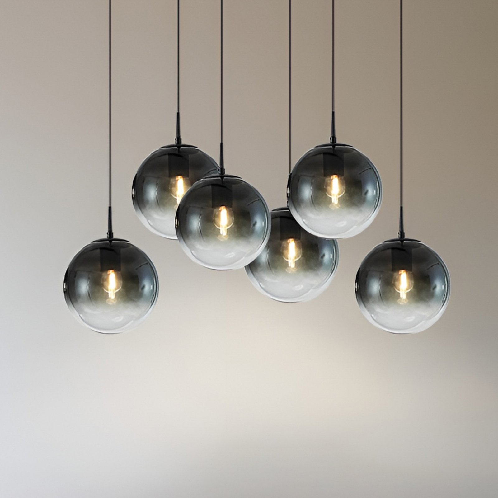 Lucande piekaramā lampa Veloura, 6 spuldzes, 100 cm, stikls, koks
