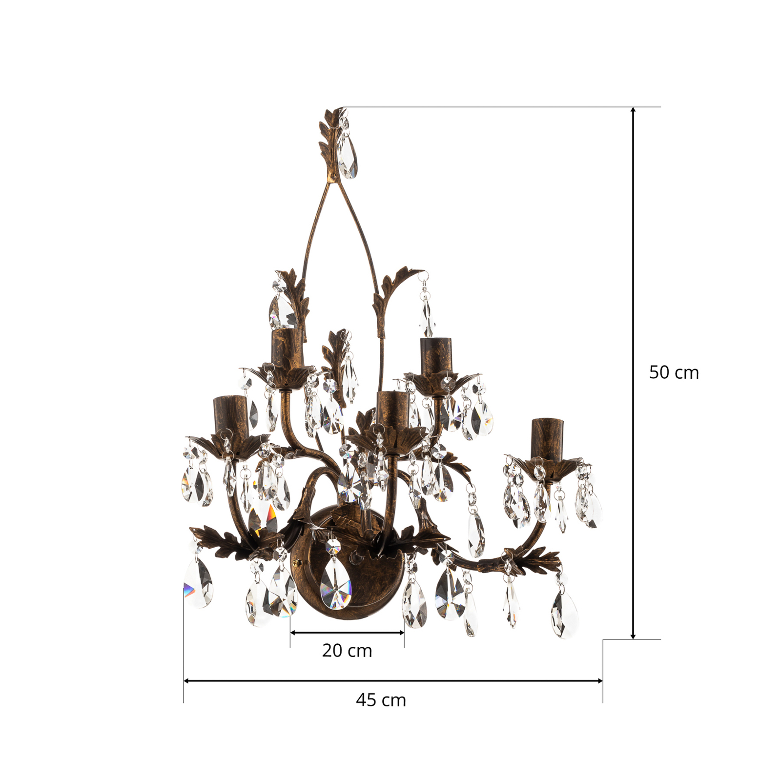 Křišťálové nástěnné světlo Teresa, bronz 5 zdrojů