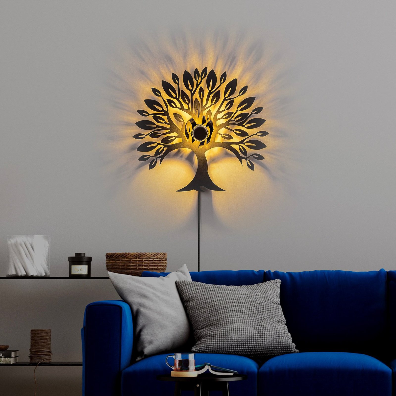 Wandlamp Heart Tree V2, zwart, metaal, stekker, schakelaar