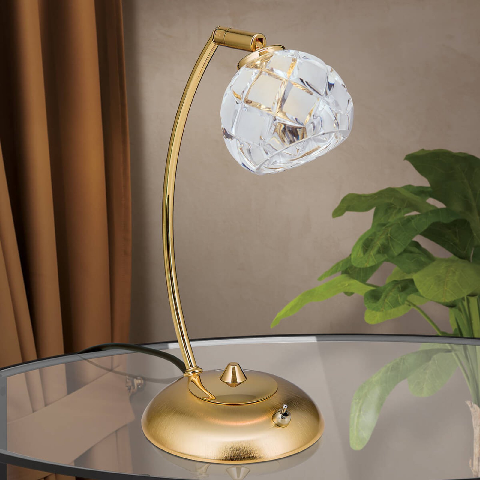 Настолна лампа от оловен кристал Maderno, златна