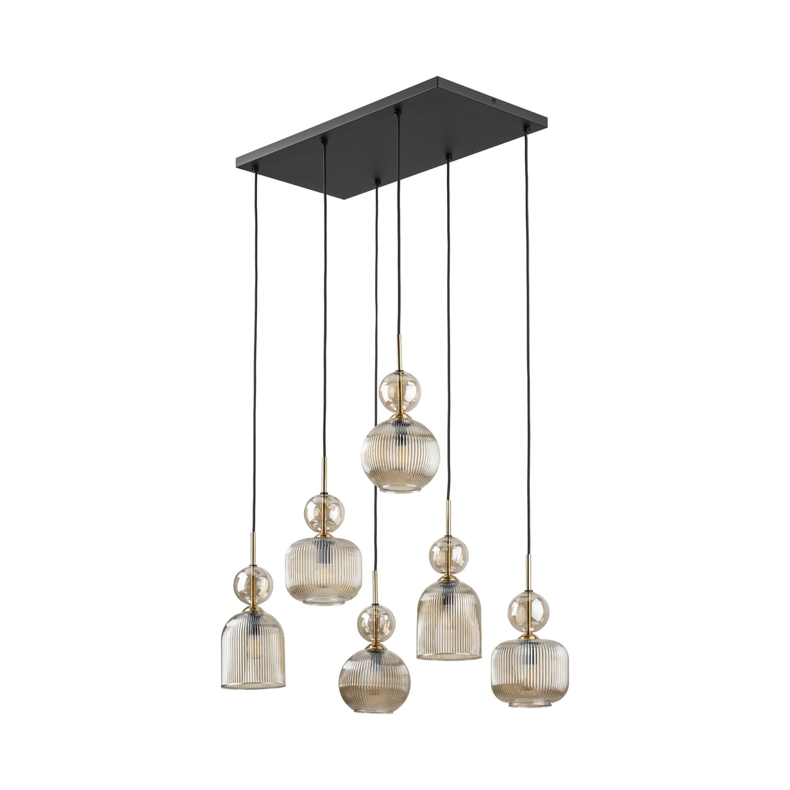 Hanglamp Sophia, 6-lamps, 65 cm, cognac/zwart, E14