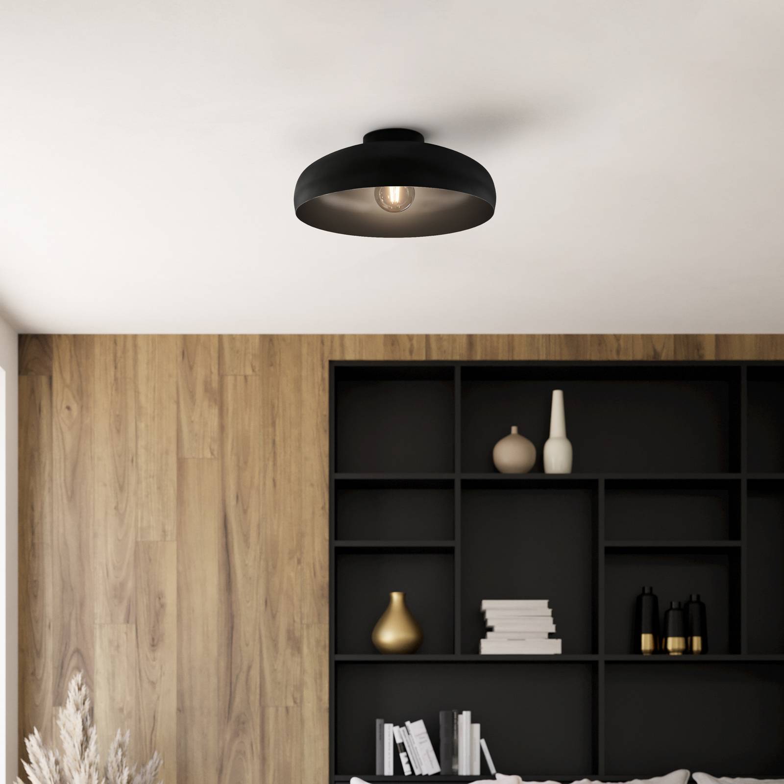 Lampa sufitowa Mogano, Ø 40 cm, czarna, stalowa