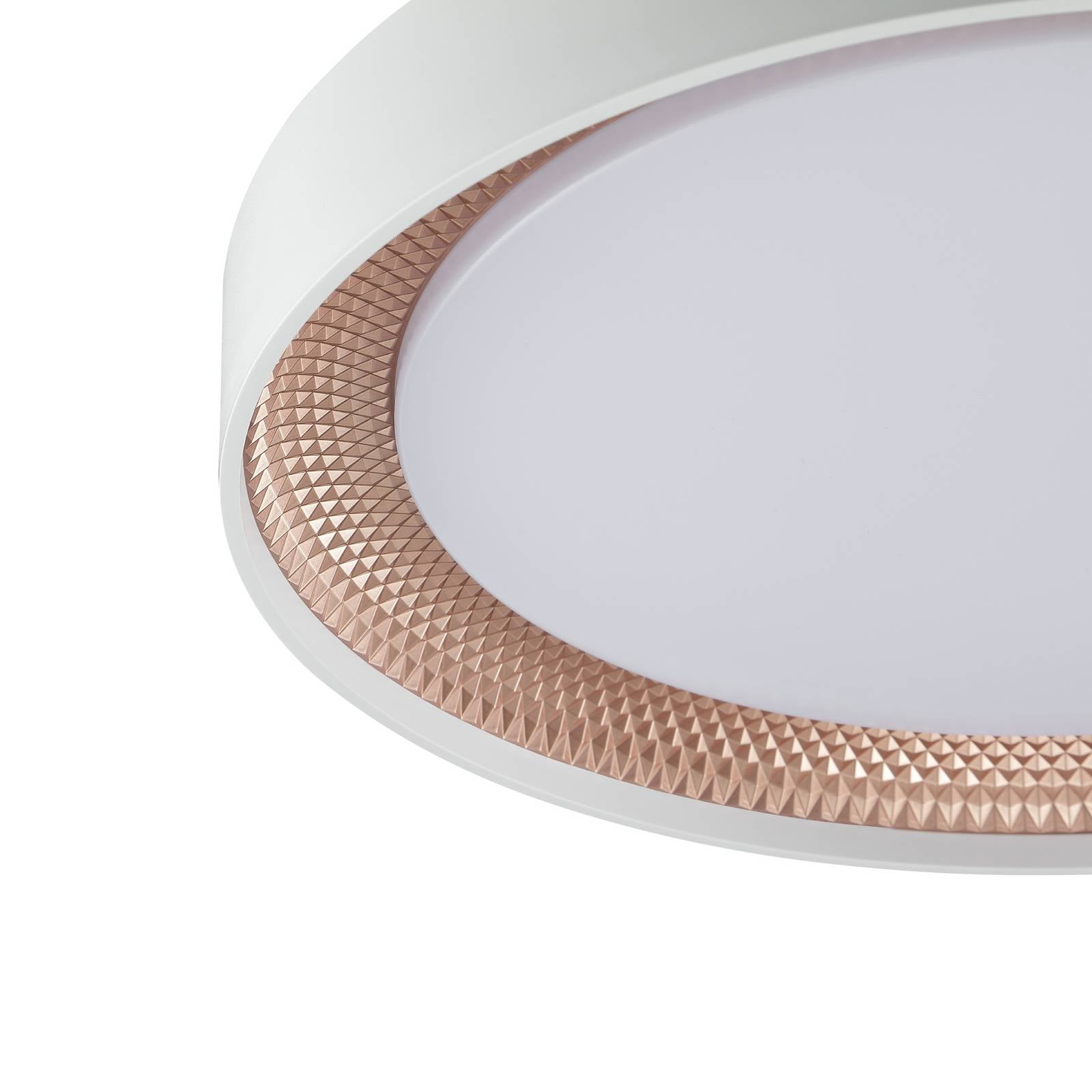 Lampa sufitowa LED Waldo, biała/różowe złoto, Ø 38,5 cm, CCT, ściemniana.