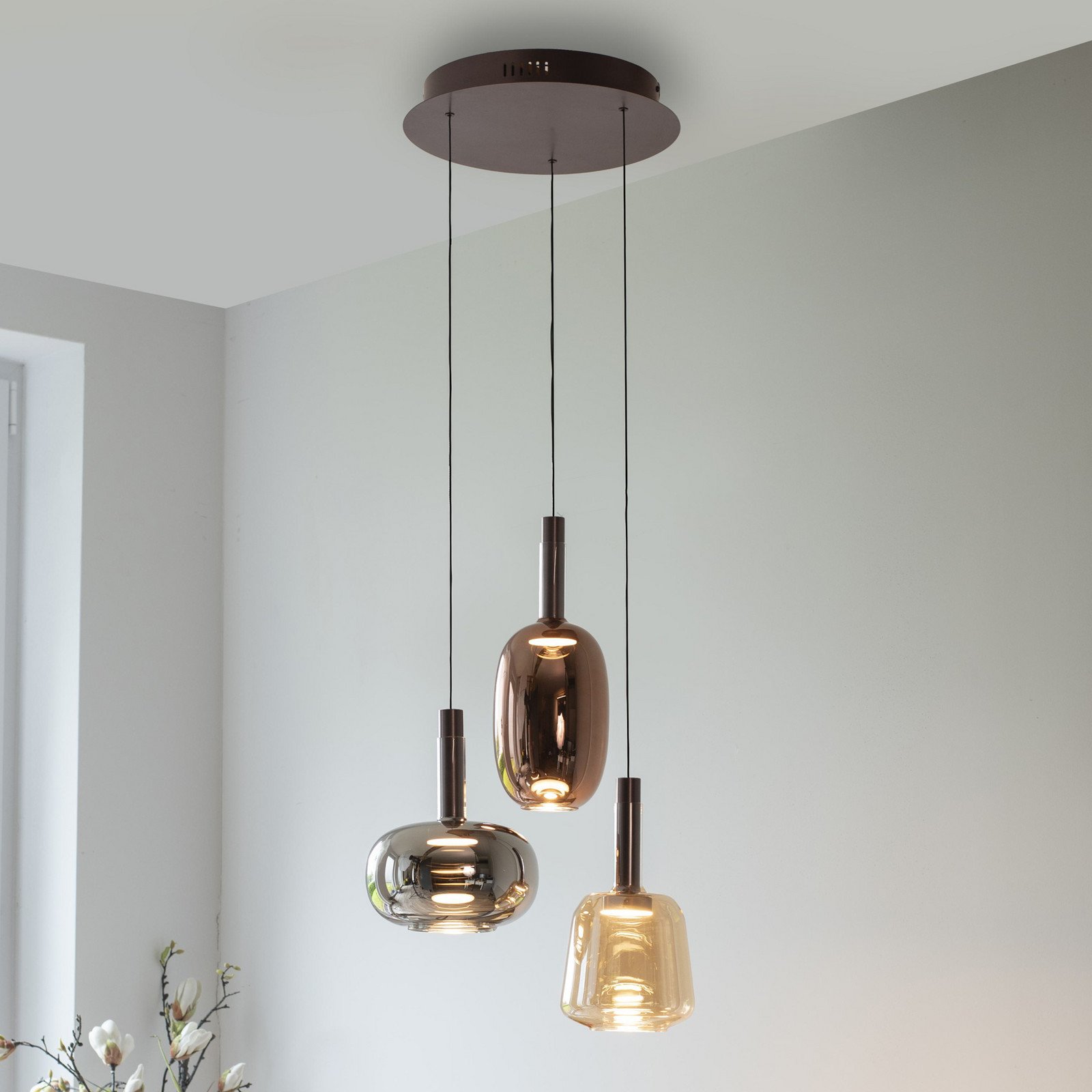 Paul Neuhaus Lampă suspendată LED Irides Ø 43 cm colorată sticlă - Camera de zi / sufragerie - Modern - chihlimbar gri fumuriu maro