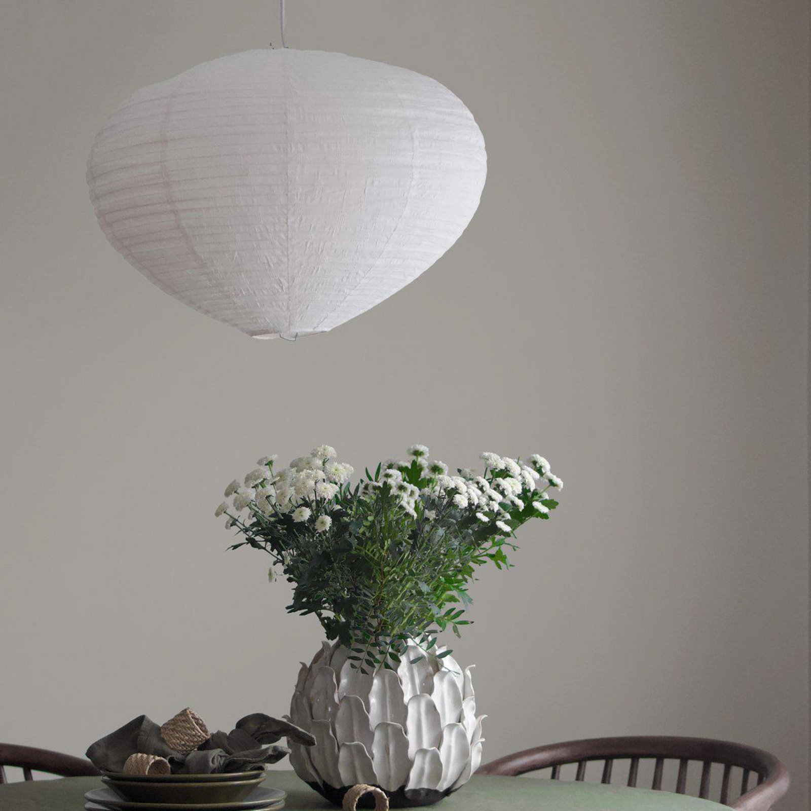 PR Home hengelampe Verona, hvit, Ø 55 cm, stoff, E27-LED