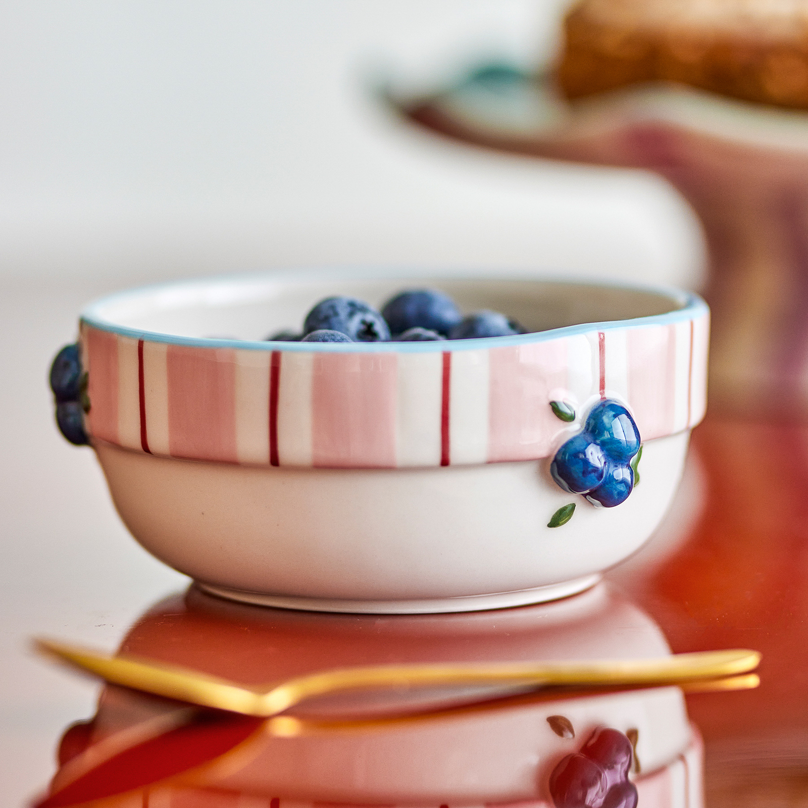 Coupe Carry rose/blanche, lot de 4, 6 cm, céramique - Bloomingville