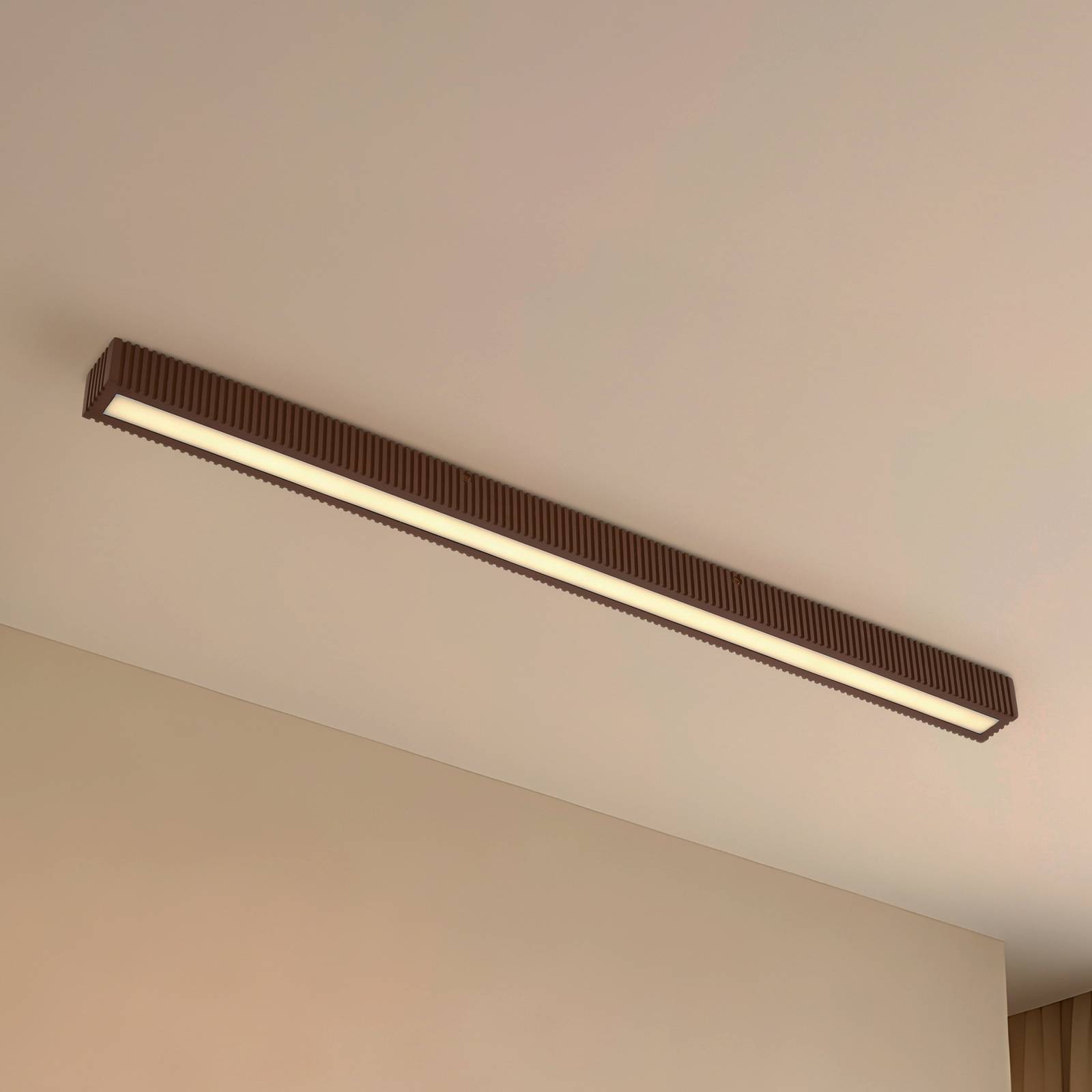 Lucande Lampa sufitowa LED Emara, drewno ciemne, dąb, ściemniana